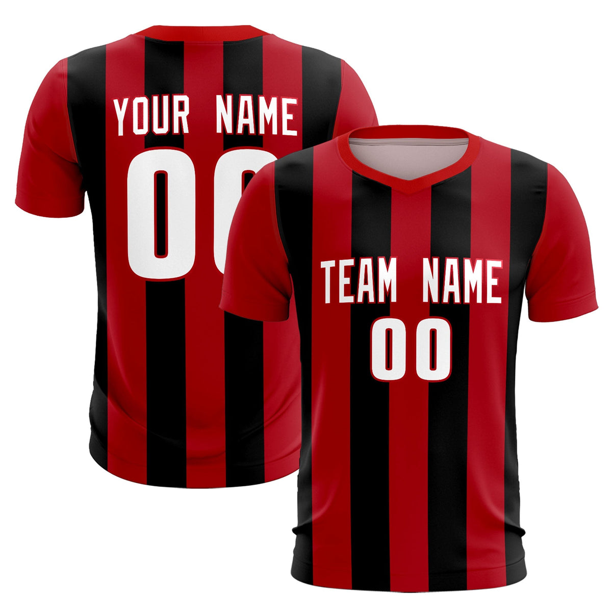 Custom Red Black Vertical Stripes Casual Outdoor Soccer Sets Jersey
