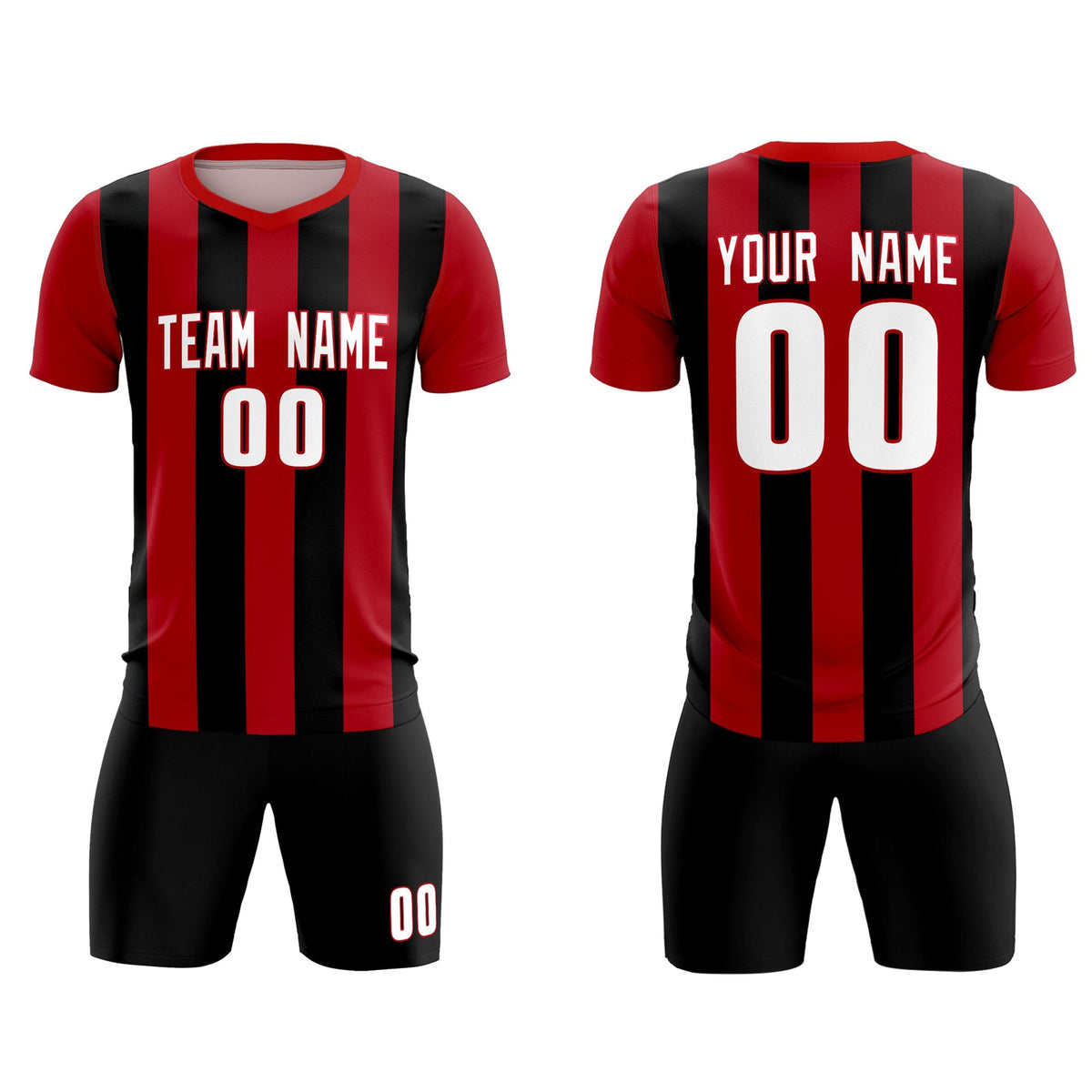 Custom Red Black Vertical Stripes Casual Outdoor Soccer Sets Jersey