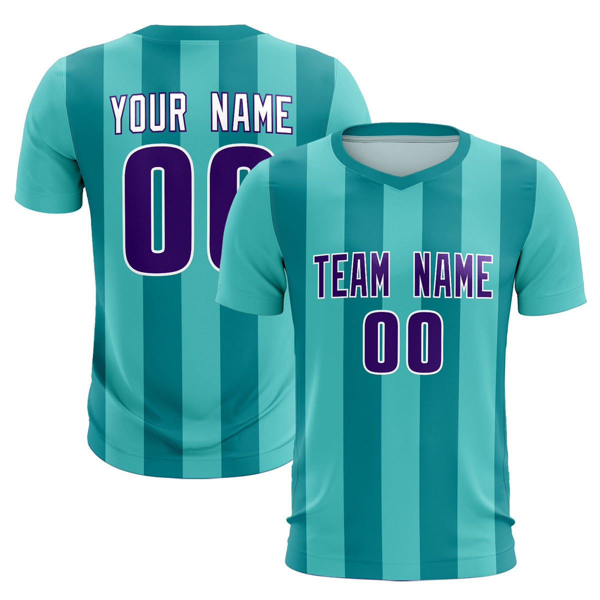 Custom Bright Green Aqua Vertical Stripes Casual Outdoor Soccer Sets Jersey