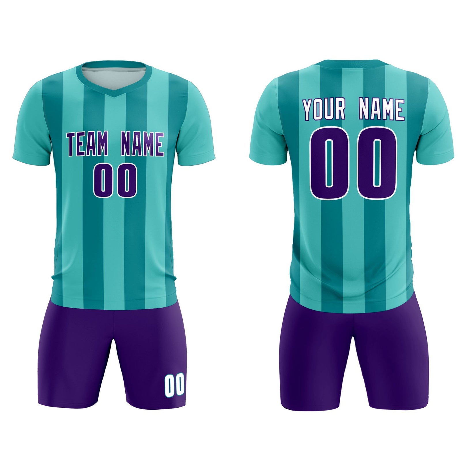Custom Bright Green Aqua Vertical Stripes Casual Outdoor Soccer Sets Jersey
