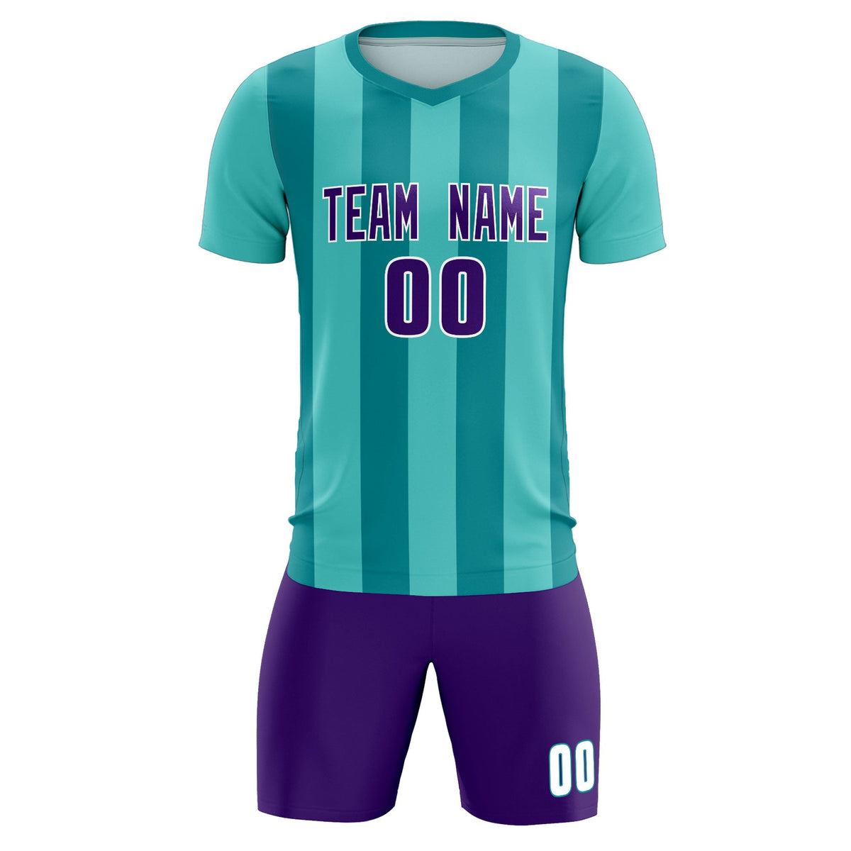 Custom Bright Green Aqua Vertical Stripes Casual Outdoor Soccer Sets Jersey
