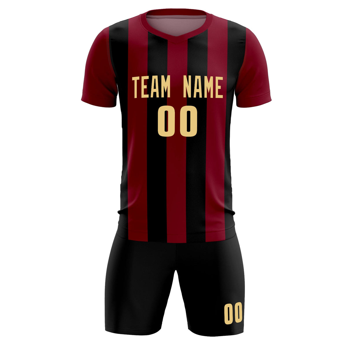 Custom Crimson Black Vertical Stripes Casual Outdoor Soccer Sets Jersey