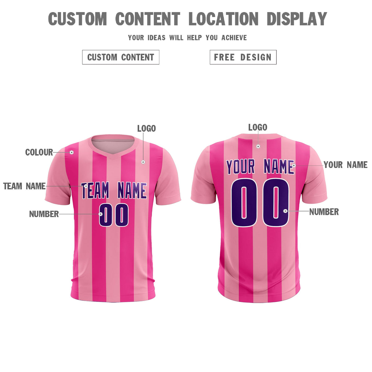 Custom Light Pink Pink Vertical Stripes Casual Outdoor Soccer Sets Jersey