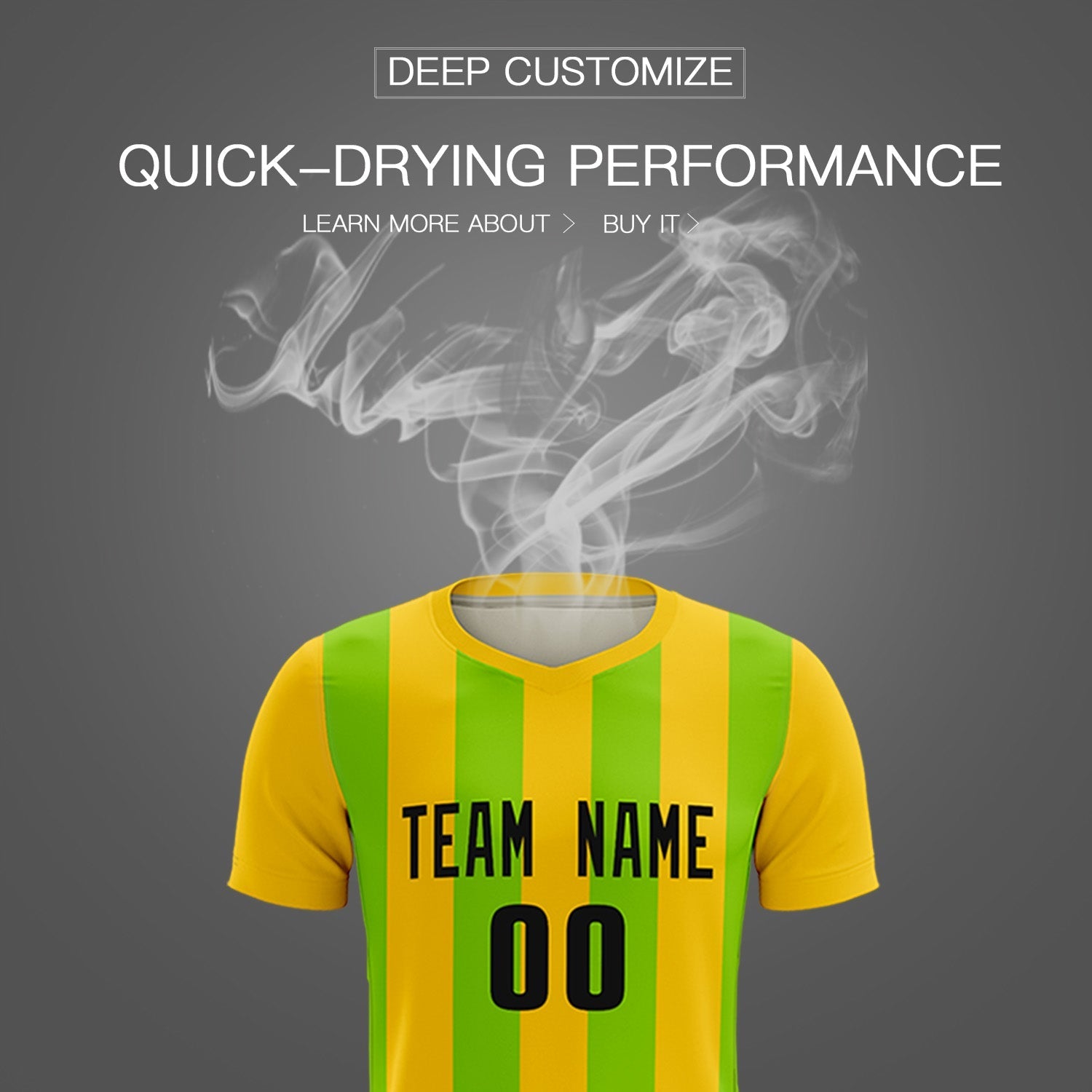 Custom Gold Neon Green Vertical Stripes Casual Outdoor Soccer Sets Jersey