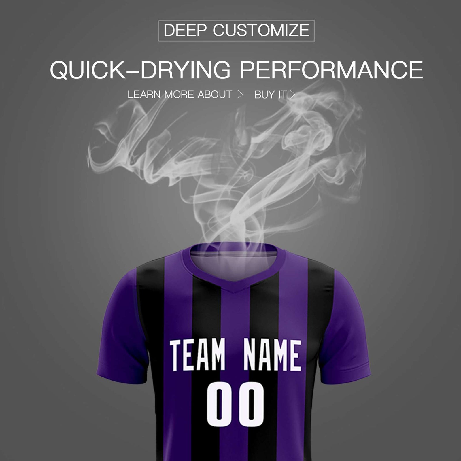 Custom Purple Black Vertical Stripes Casual Outdoor Soccer Sets Jersey