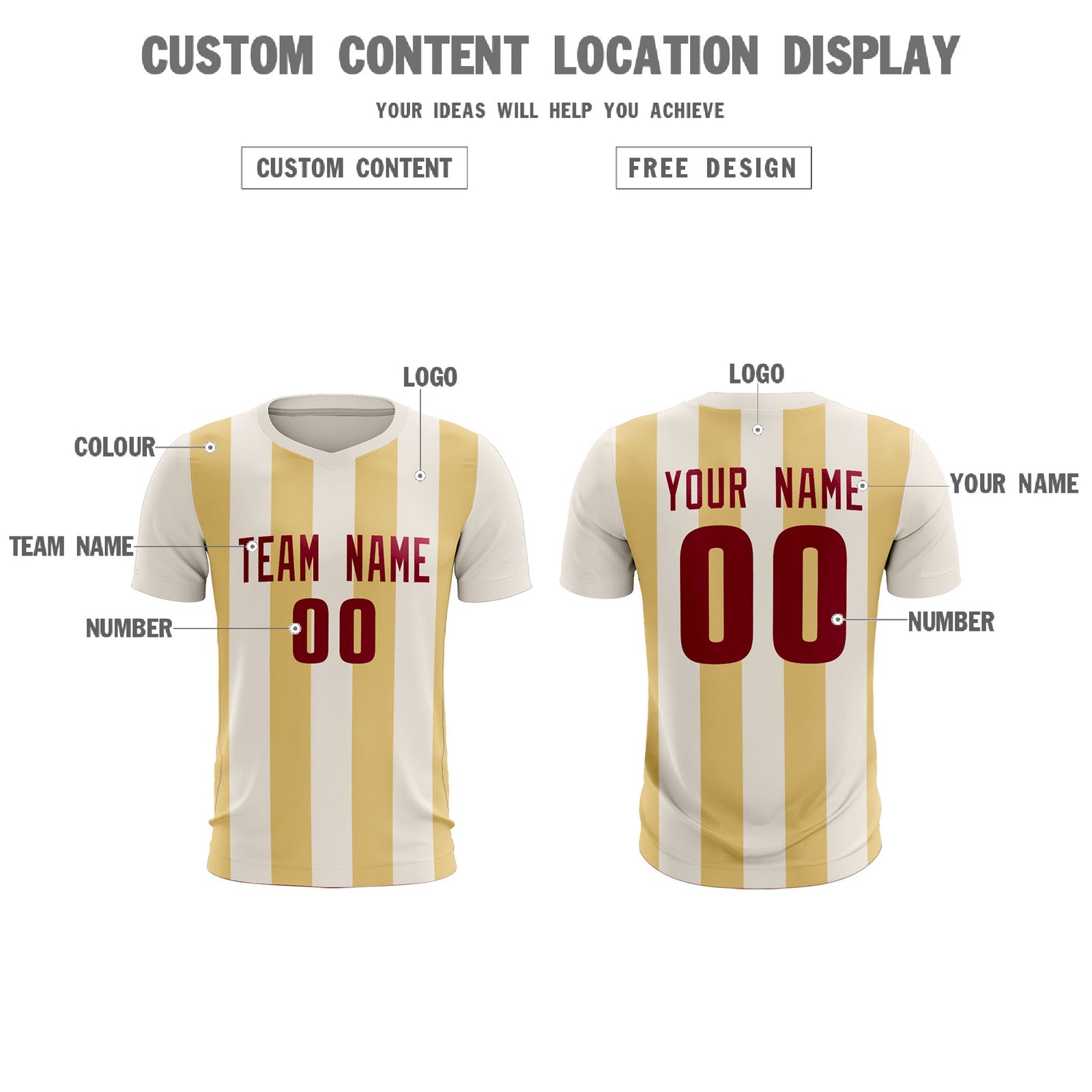 Custom Cream Khaki Vertical Stripes Casual Outdoor Soccer Sets Jersey