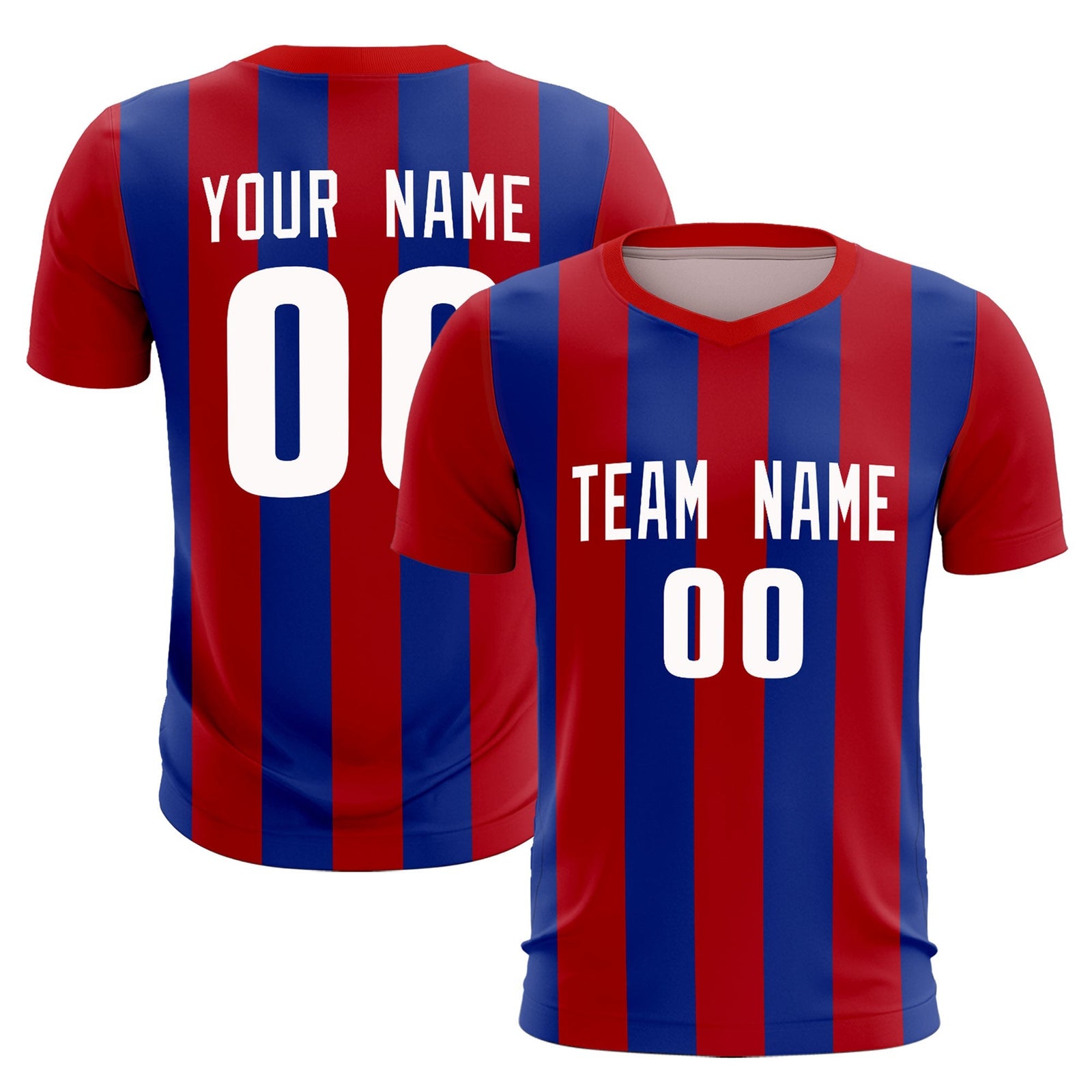 Custom Red Royal Vertical Stripes Casual Outdoor Soccer Sets Jersey