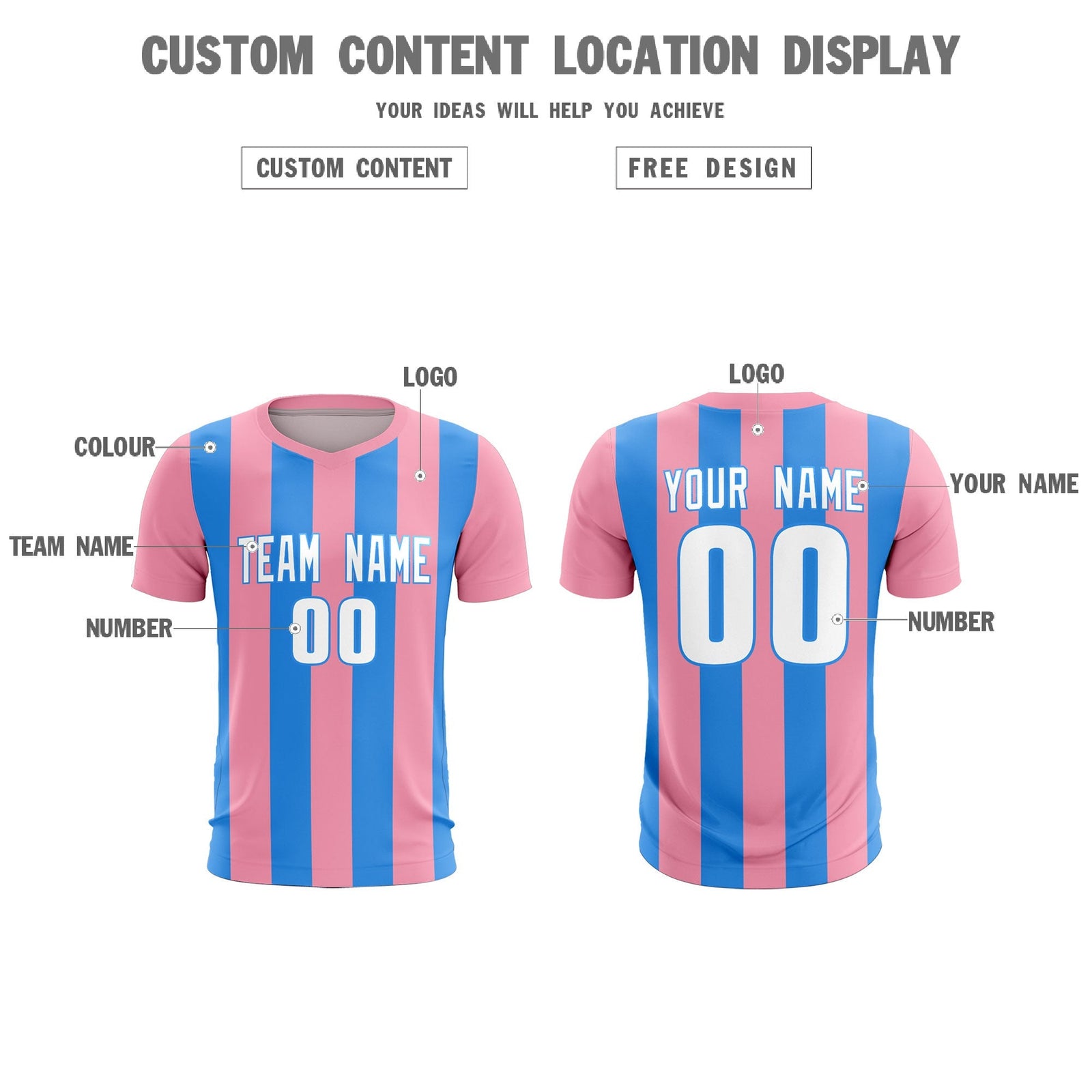 Custom Light Pink Powder Blue Vertical Stripes Casual Outdoor Soccer Sets Jersey