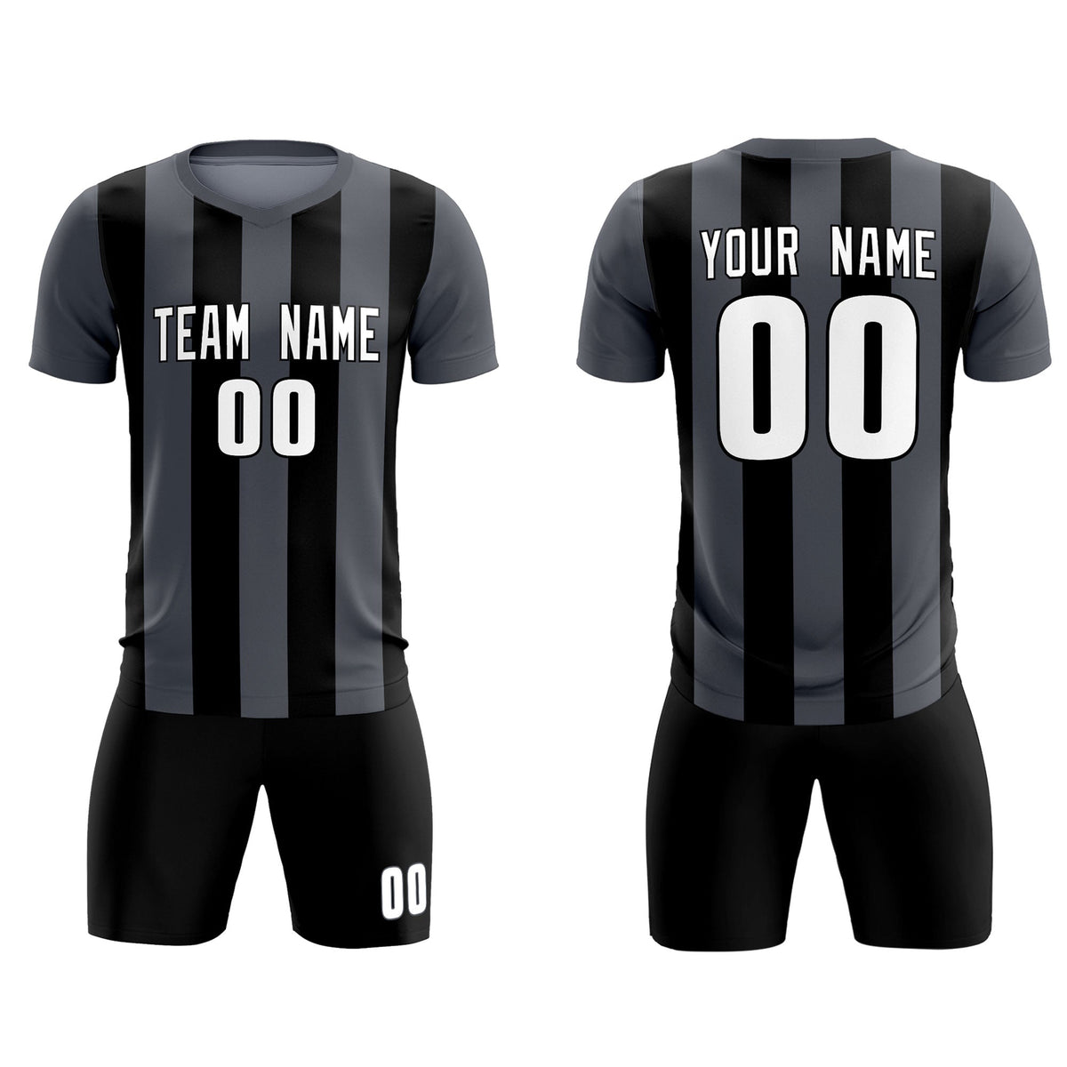 Custom Dark Gray Black Vertical Stripes Casual Outdoor Soccer Sets Jersey