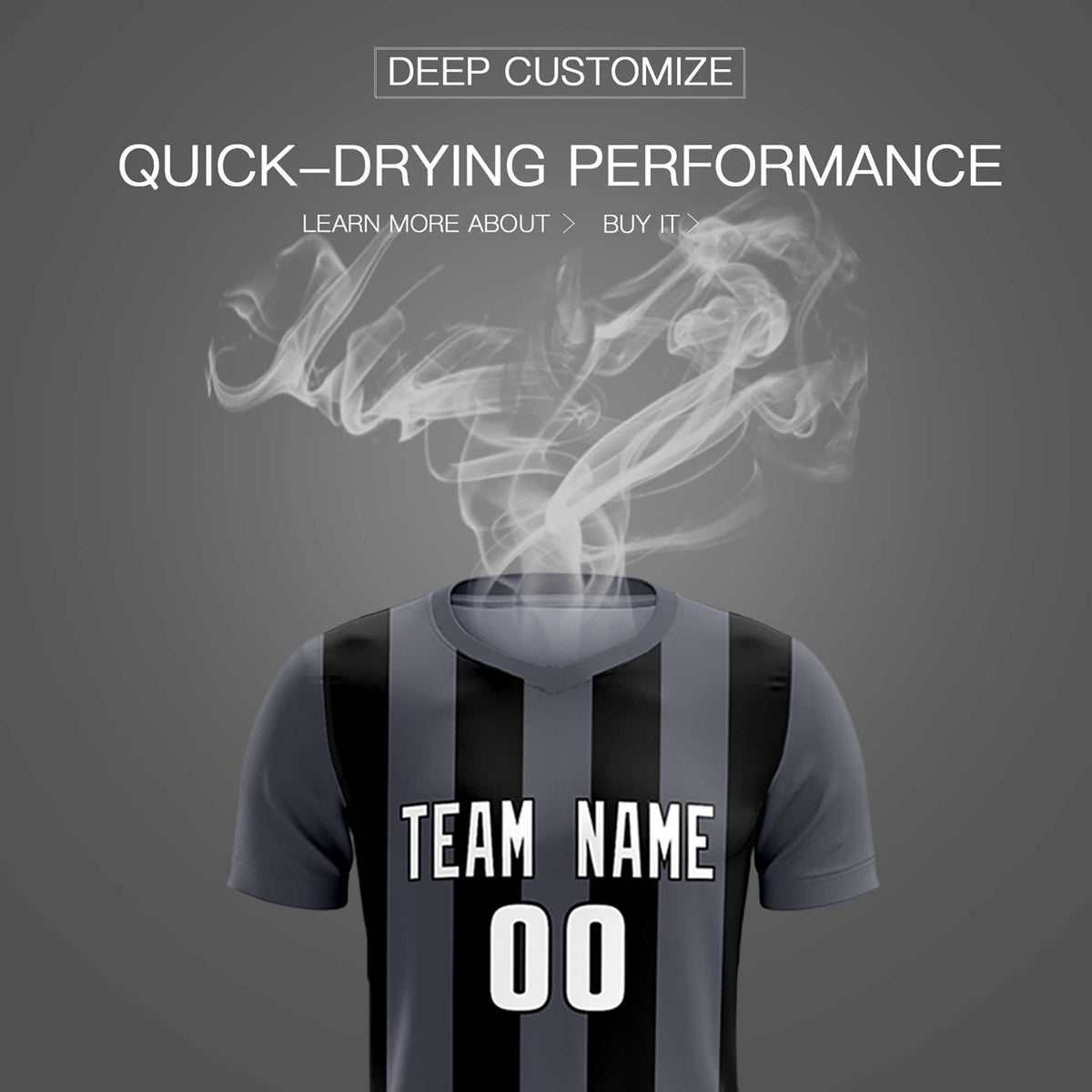 Custom Dark Gray Black Vertical Stripes Casual Outdoor Soccer Sets Jersey
