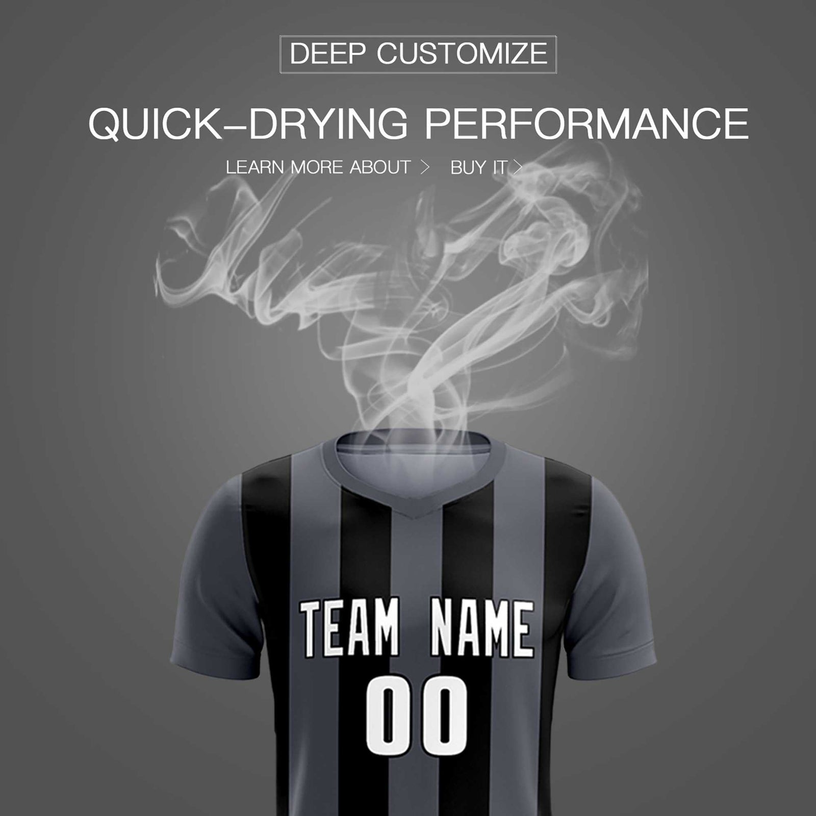 Custom Dark Gray Black Vertical Stripes Casual Outdoor Soccer Sets Jersey