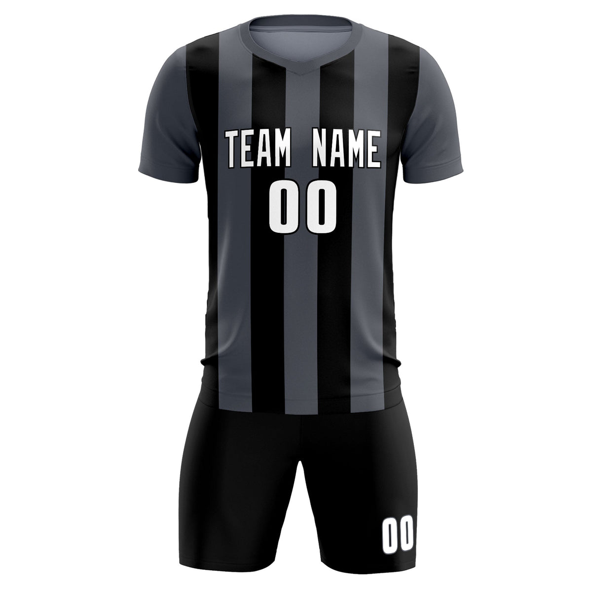 Custom Dark Gray Black Vertical Stripes Casual Outdoor Soccer Sets Jersey