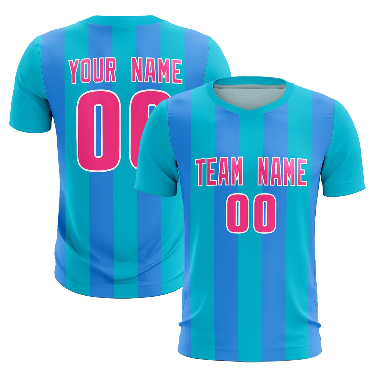 Custom Sky Blue Powder Blue Vertical Stripes Casual Outdoor Soccer Sets Jersey