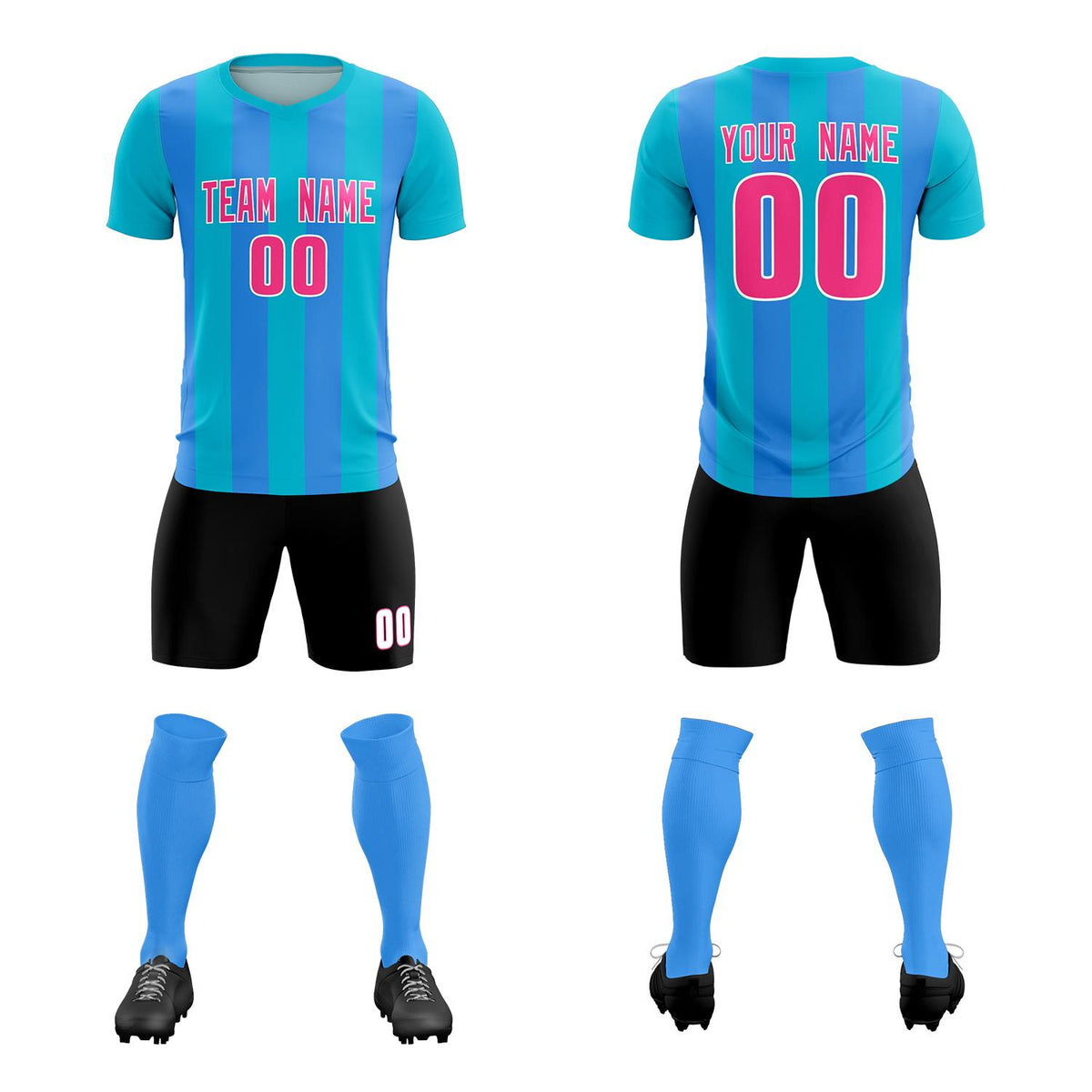 Custom Sky Blue Powder Blue Vertical Stripes Casual Outdoor Soccer Sets Jersey