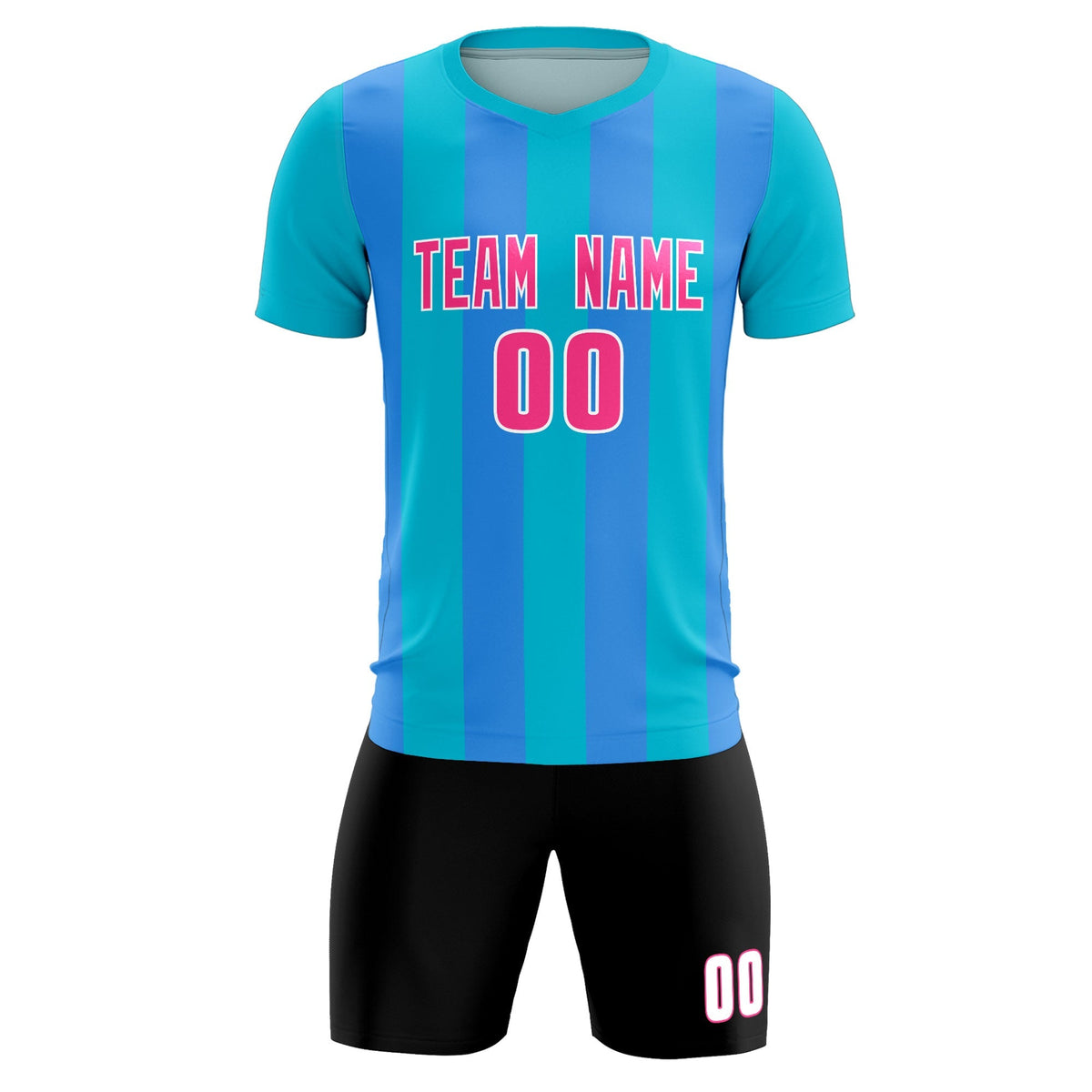 Custom Sky Blue Powder Blue Vertical Stripes Casual Outdoor Soccer Sets Jersey