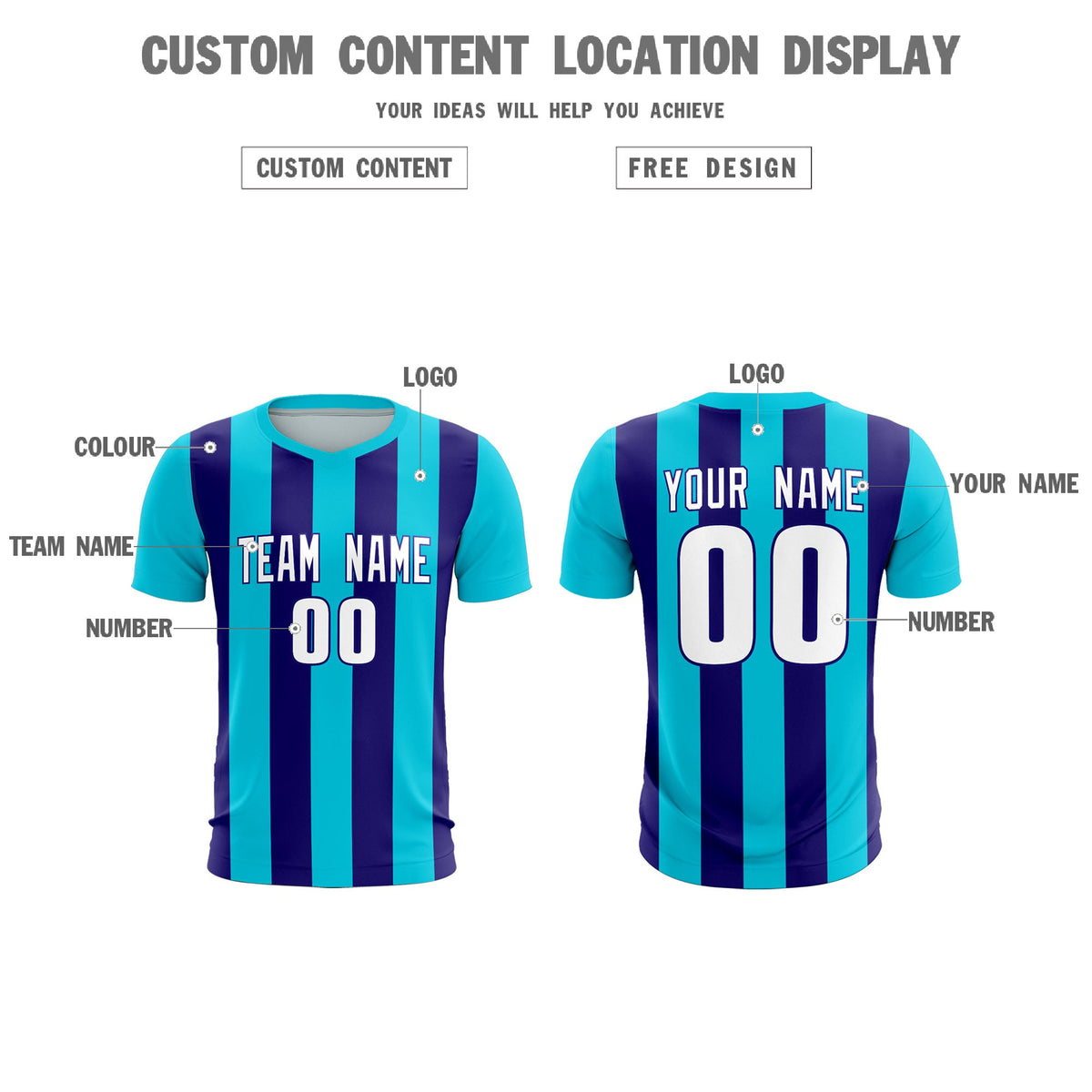 Custom Sky Blue Royal Vertical Stripes Casual Outdoor Soccer Sets Jersey