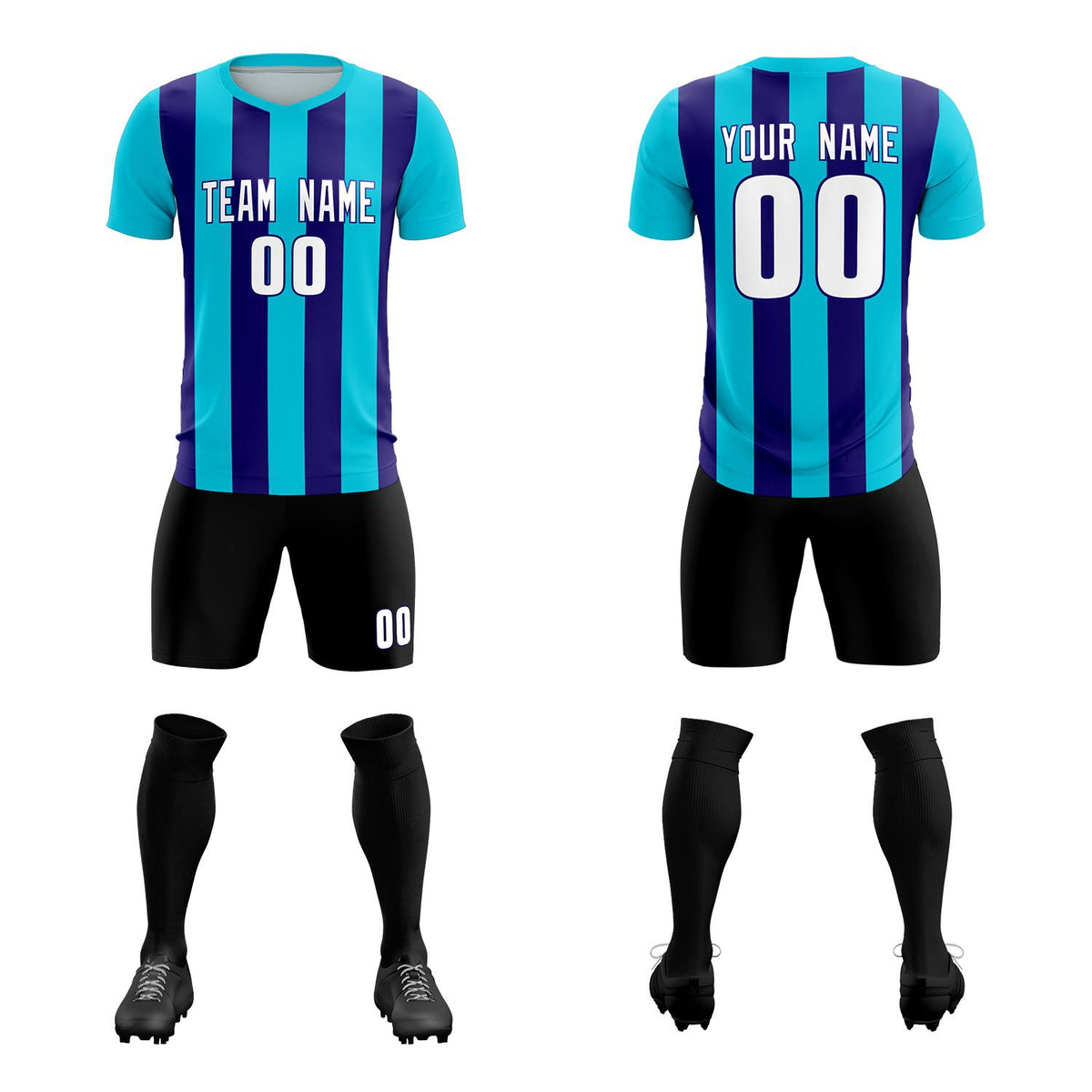 Custom Sky Blue Royal Vertical Stripes Casual Outdoor Soccer Sets Jersey