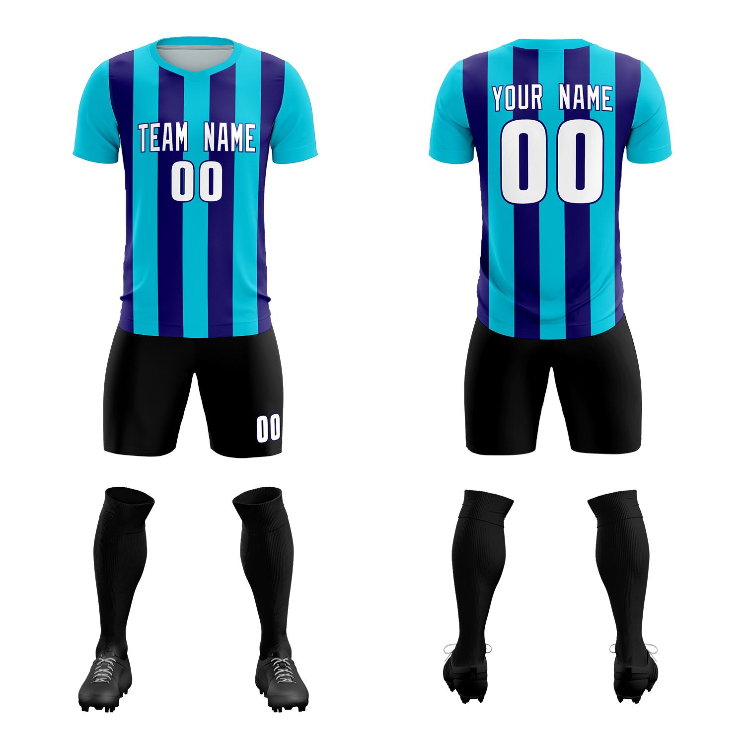 Custom Sky Blue Royal Vertical Stripes Casual Outdoor Soccer Sets Jersey