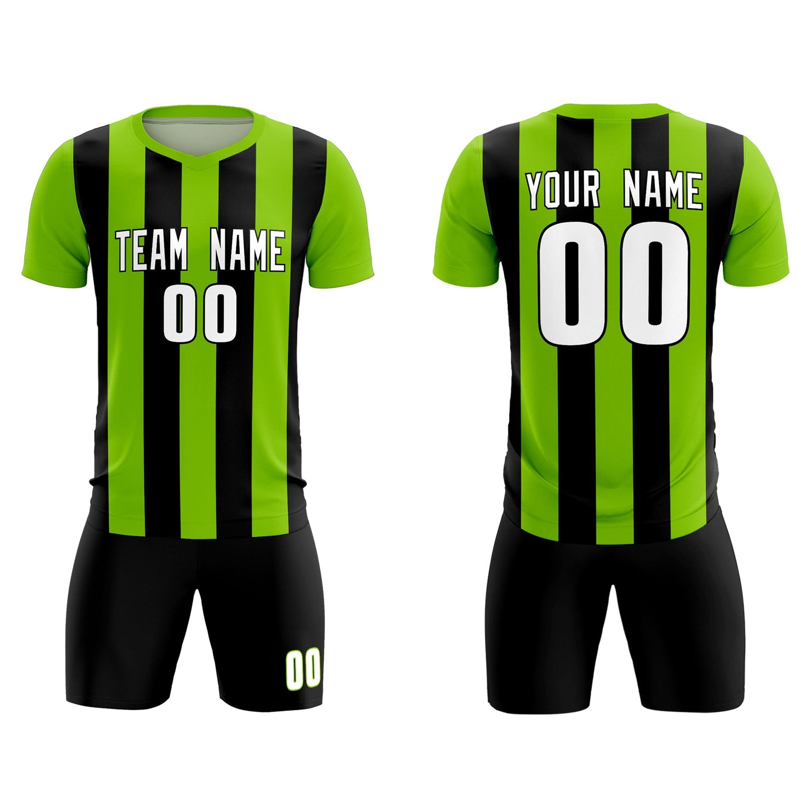 Custom Neon Green Black Vertical Stripes Casual Outdoor Soccer Sets Jersey