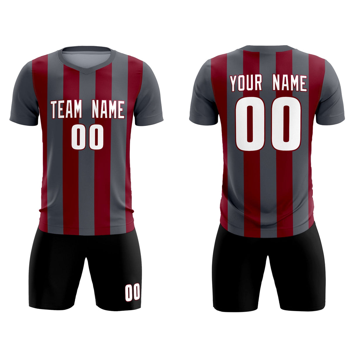 Custom Dark Gray Crimson Vertical Stripes Casual Outdoor Soccer Sets Jersey