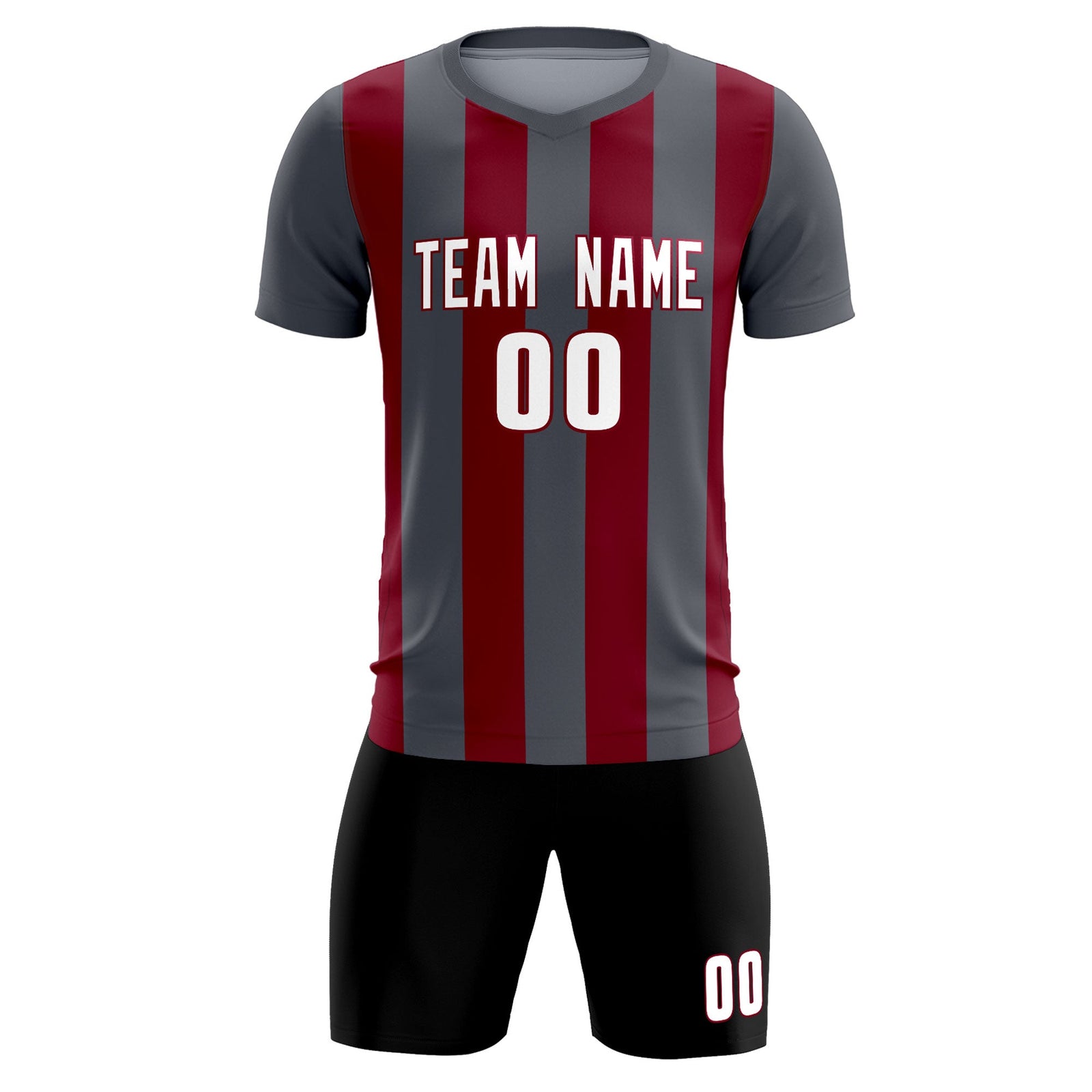 Custom Dark Gray Crimson Vertical Stripes Casual Outdoor Soccer Sets Jersey