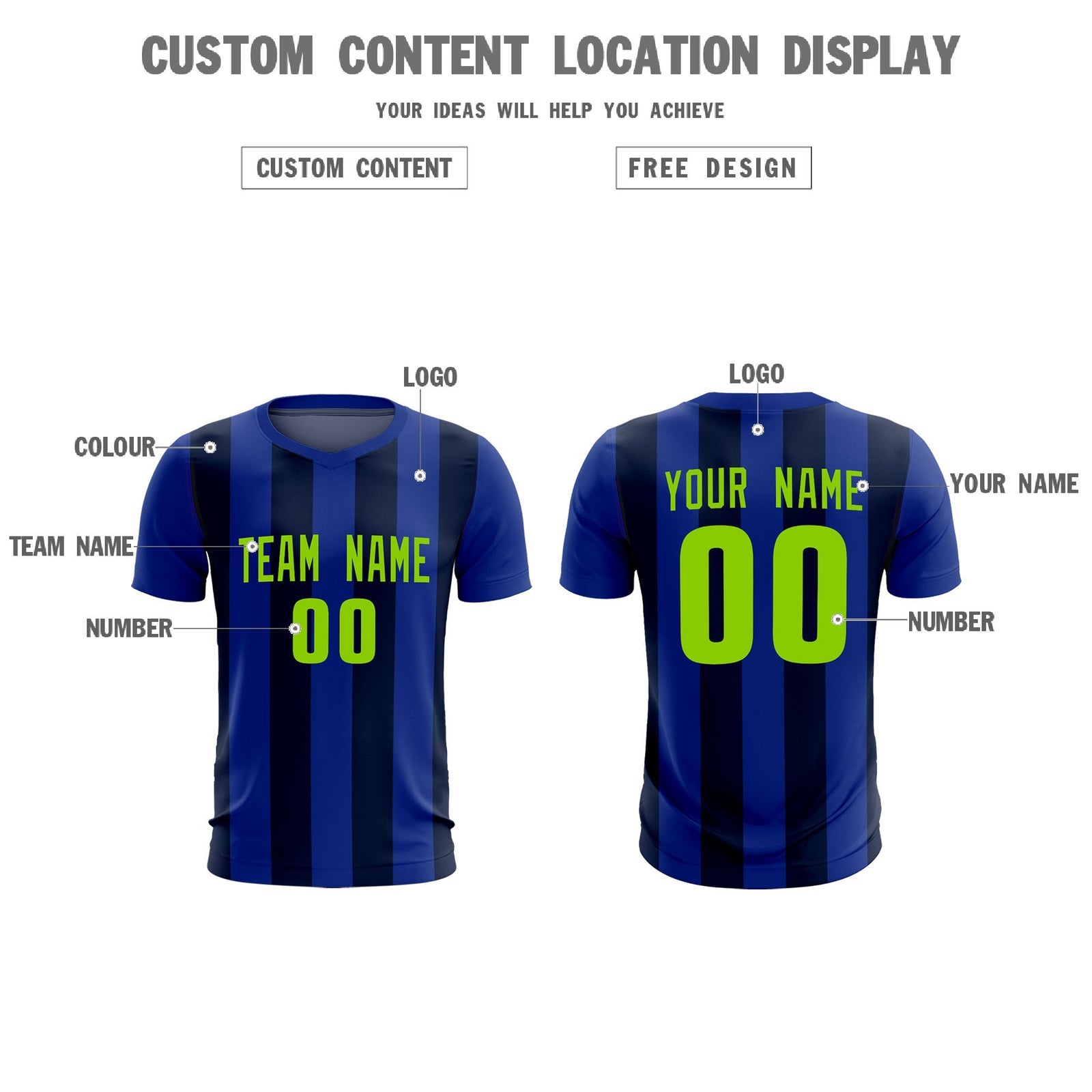 Custom Royal Navy Vertical Stripes Casual Outdoor Soccer Sets Jersey