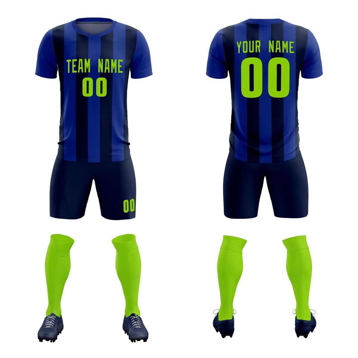 Custom Royal Navy Vertical Stripes Casual Outdoor Soccer Sets Jersey