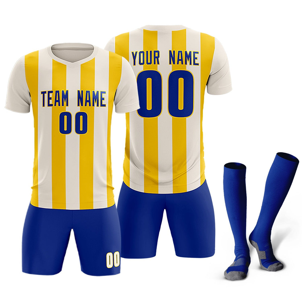 Custom Cream Gold Vertical Stripes Casual Outdoor Soccer Sets Jersey
