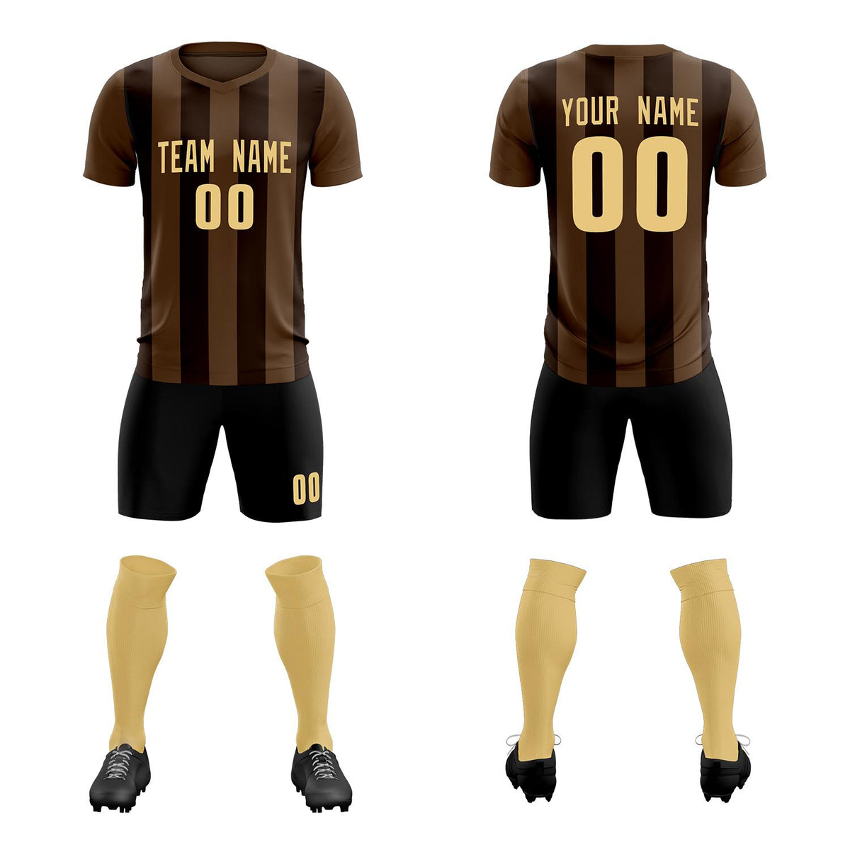 Custom Light Brown Brown Vertical Stripes Casual Outdoor Soccer Sets Jersey