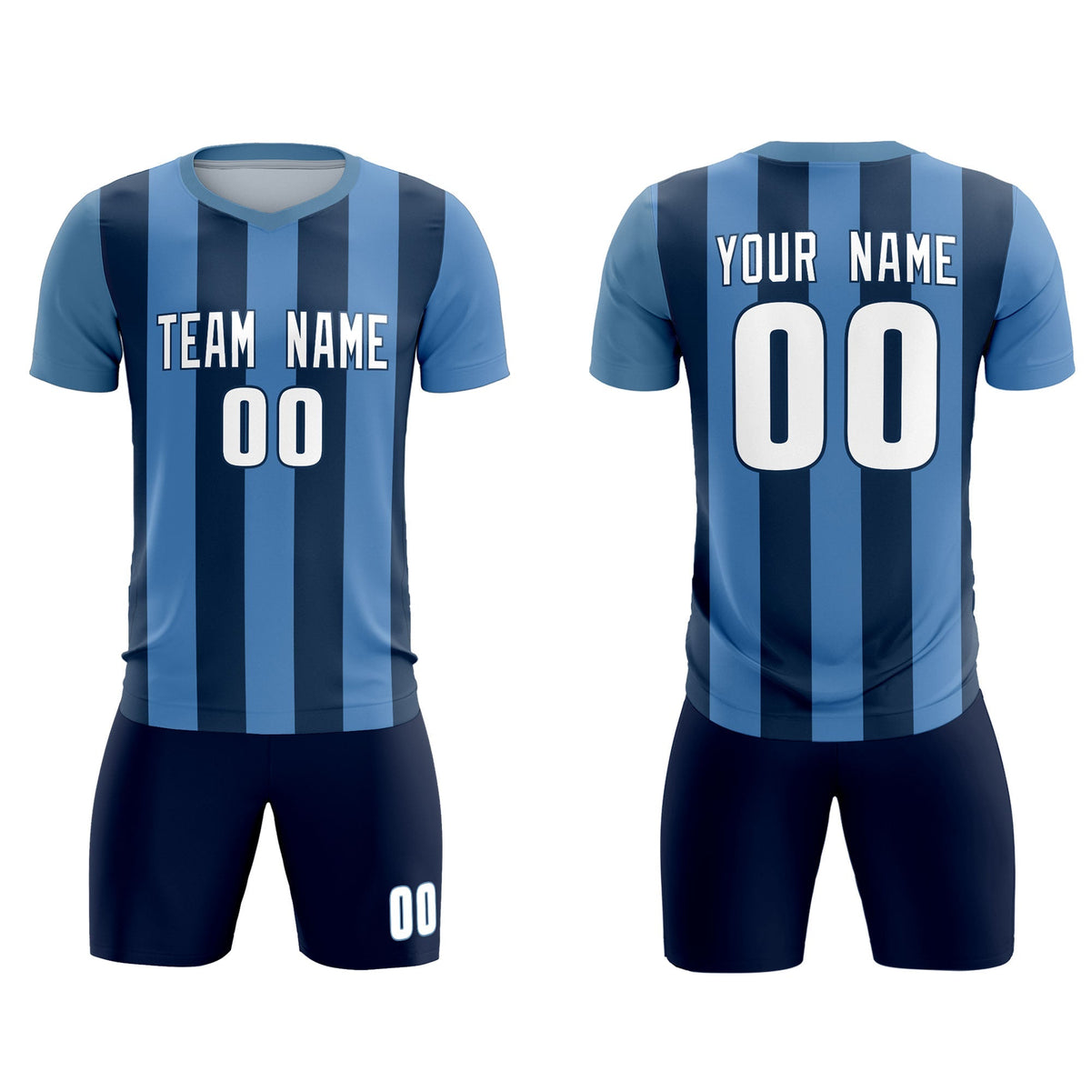 Custom Light Blue Midnight Blue Vertical Stripes Casual Outdoor Soccer Sets Jersey