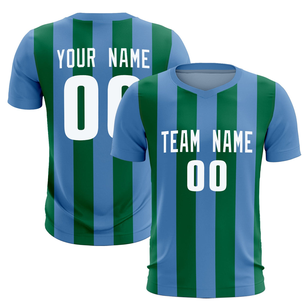 Custom Light Blue Kelly Green Vertical Stripes Casual Outdoor Soccer Sets Jersey