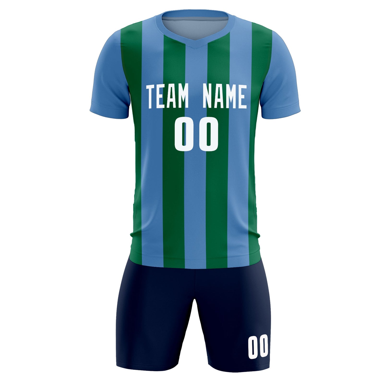 Custom Light Blue Kelly Green Vertical Stripes Casual Outdoor Soccer Sets Jersey
