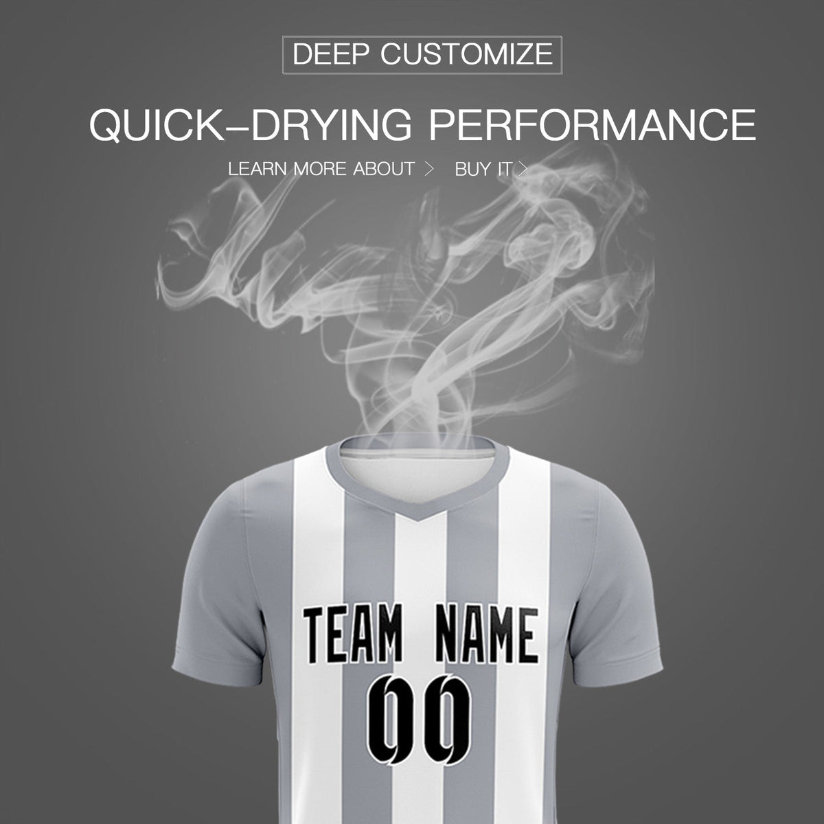 Custom White Gray Vertical Stripes Casual Outdoor Soccer Sets Jersey