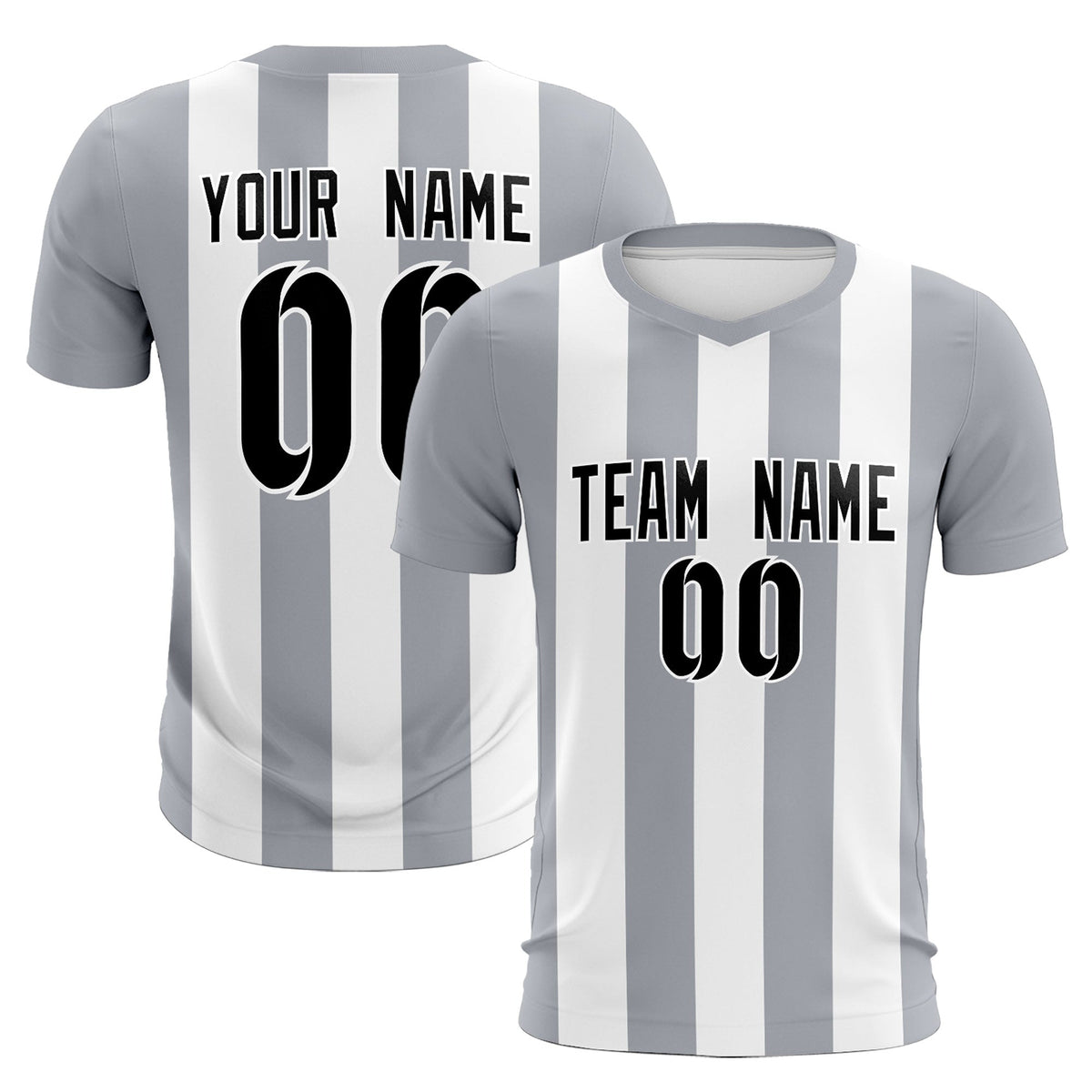 Custom White Gray Vertical Stripes Casual Outdoor Soccer Sets Jersey