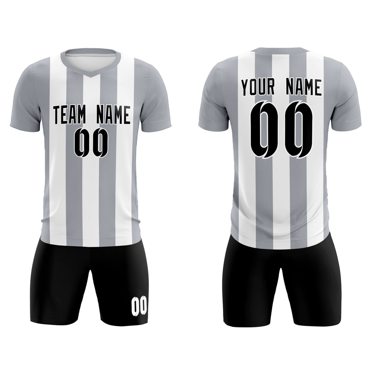 Custom White Gray Vertical Stripes Casual Outdoor Soccer Sets Jersey