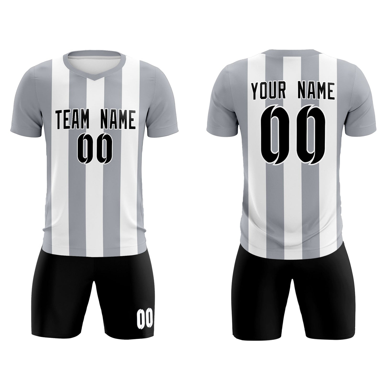 Custom White Gray Vertical Stripes Casual Outdoor Soccer Sets Jersey