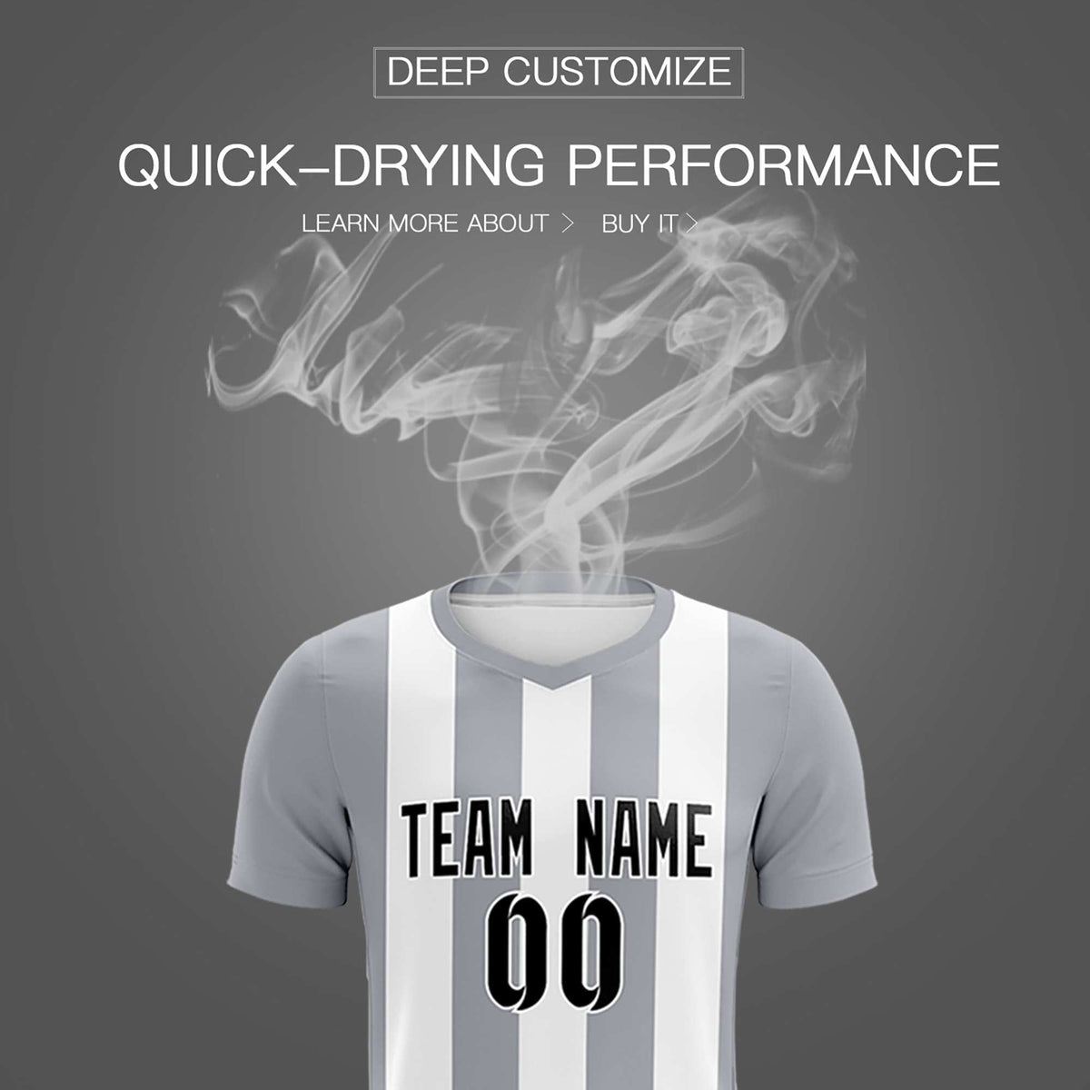 Custom White Gray Vertical Stripes Casual Outdoor Soccer Sets Jersey