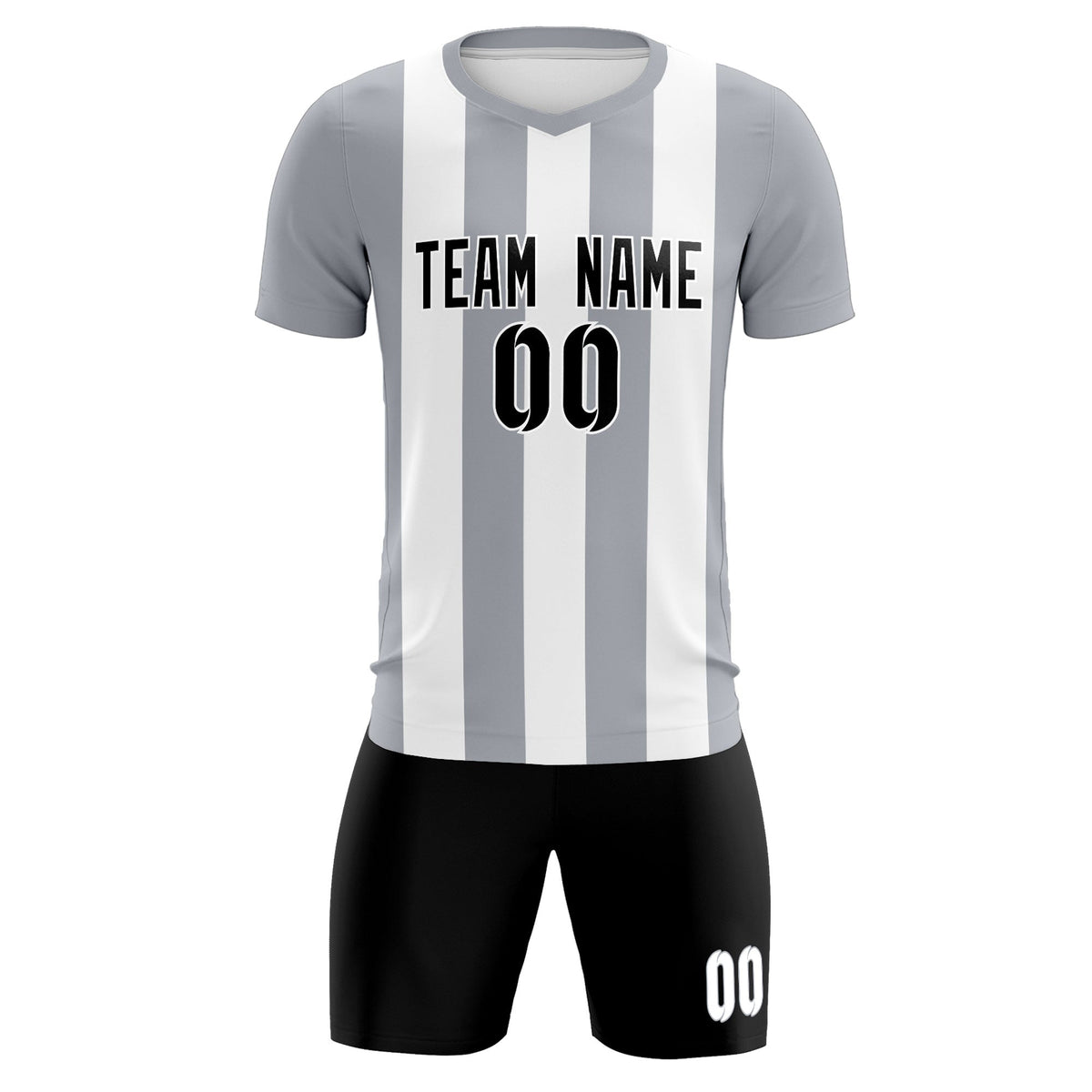 Custom White Gray Vertical Stripes Casual Outdoor Soccer Sets Jersey