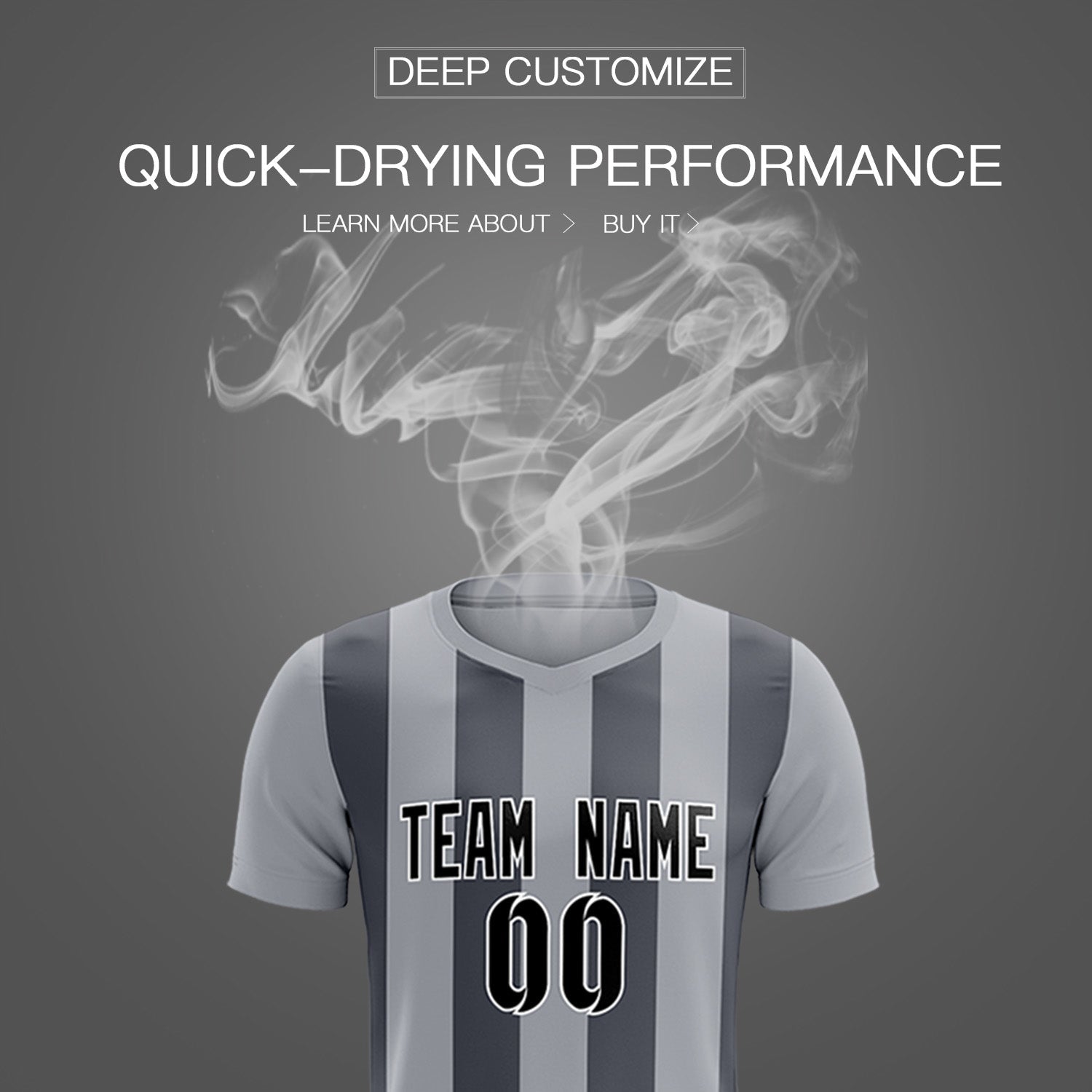 Custom Gray Dark Gray Vertical Stripes Casual Outdoor Soccer Sets Jersey