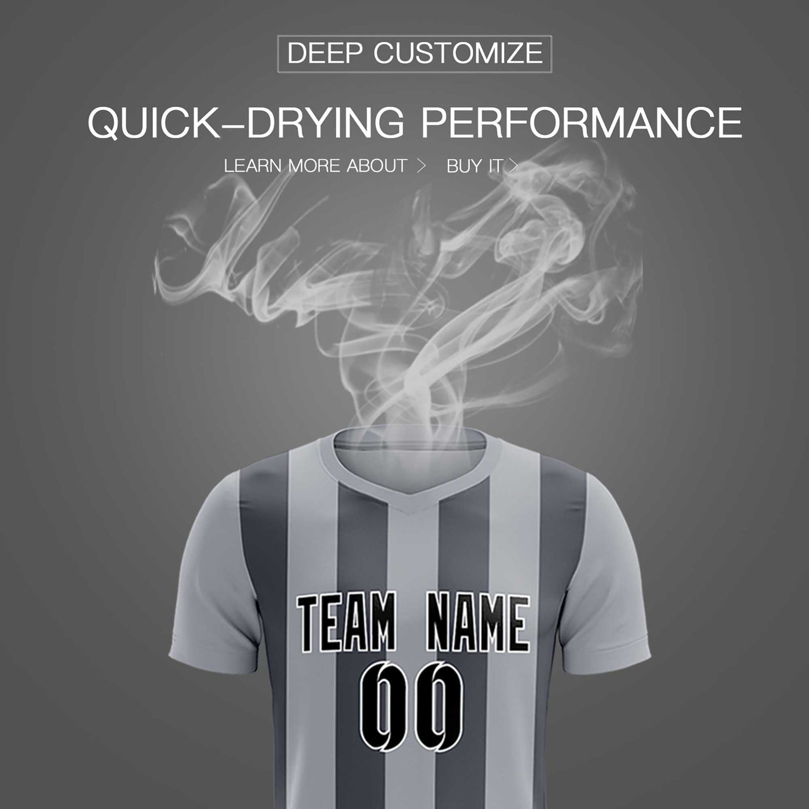 Custom Gray Dark Gray Vertical Stripes Casual Outdoor Soccer Sets Jersey