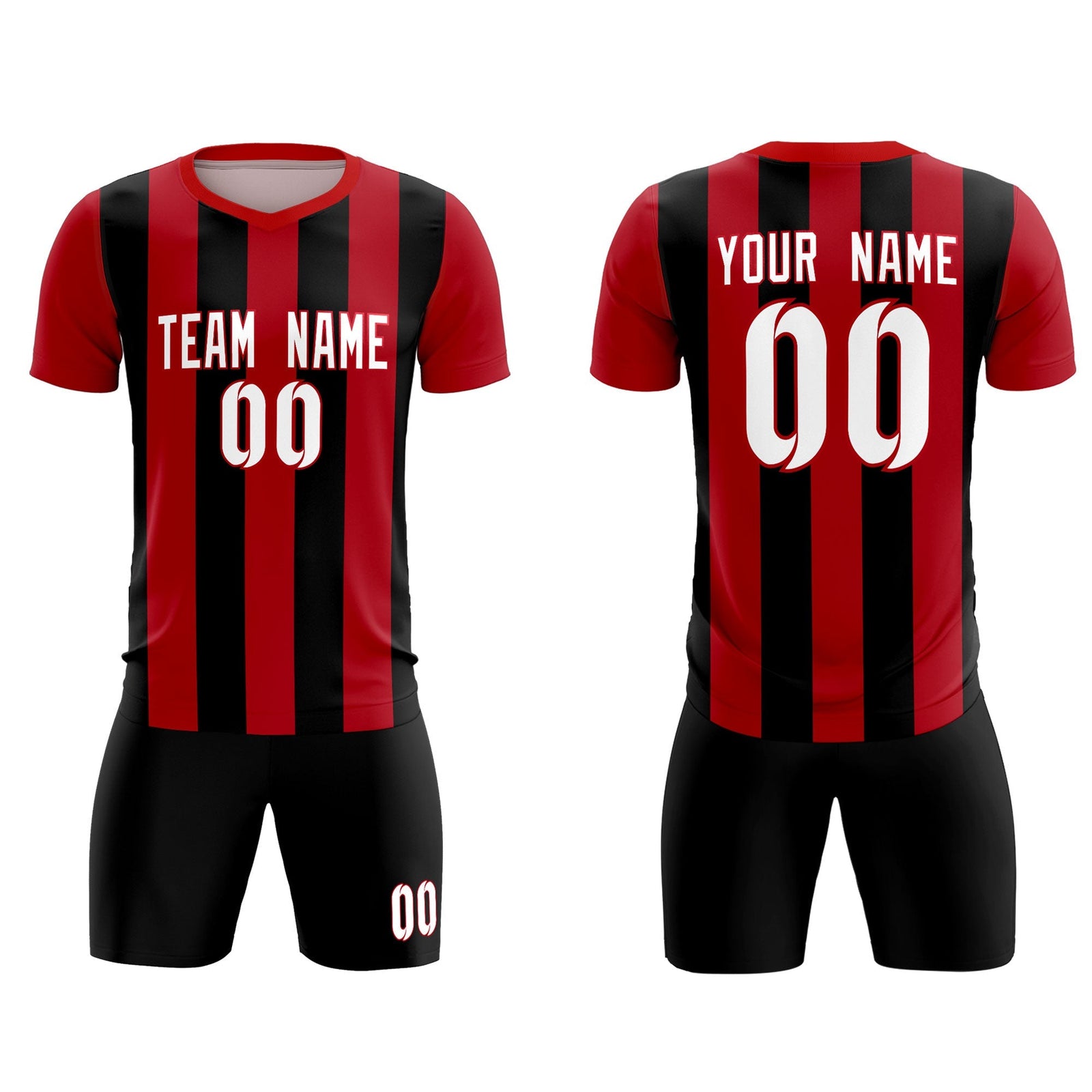Custom Red Black Vertical Stripes Casual Outdoor Soccer Sets Jersey