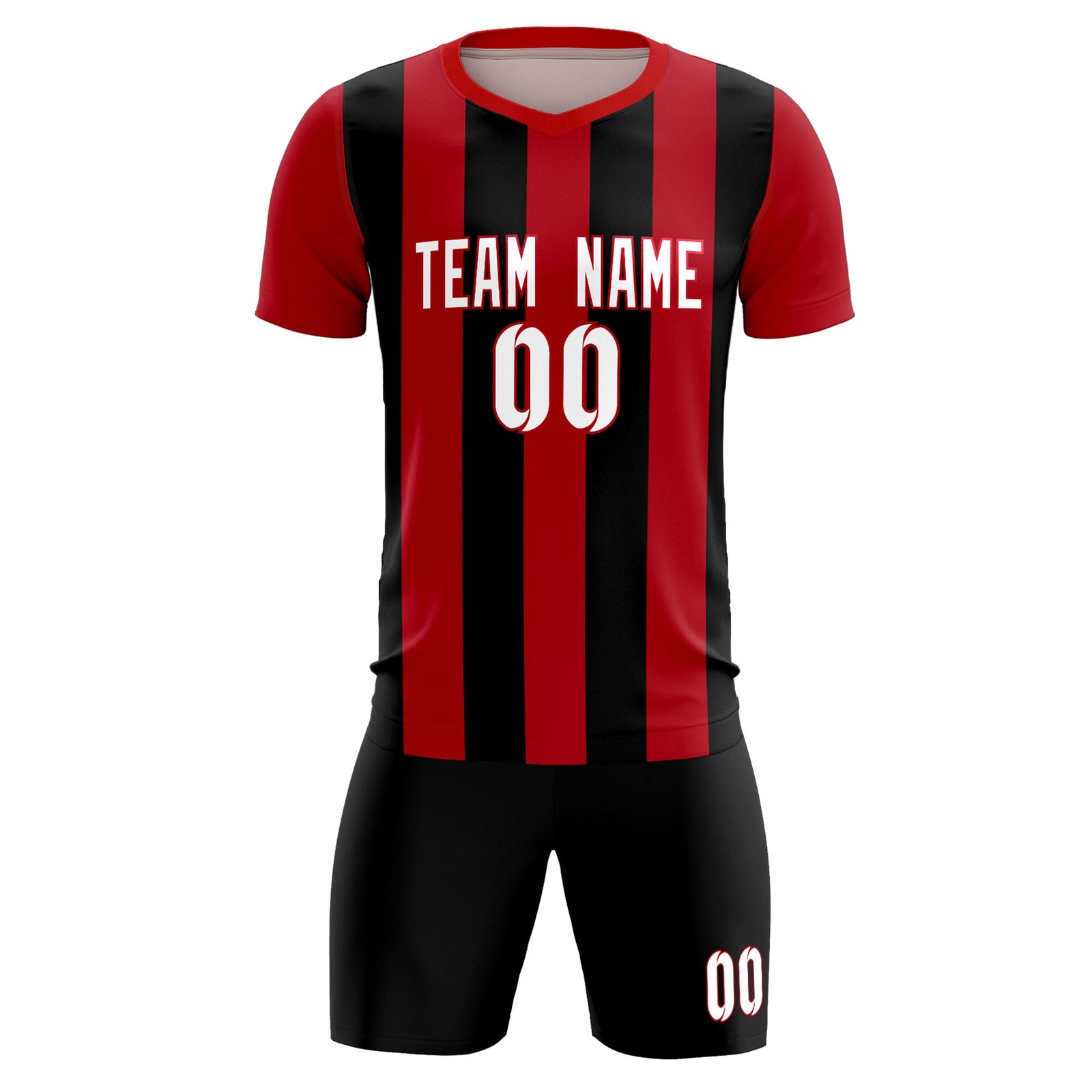 Custom Red Black Vertical Stripes Casual Outdoor Soccer Sets Jersey