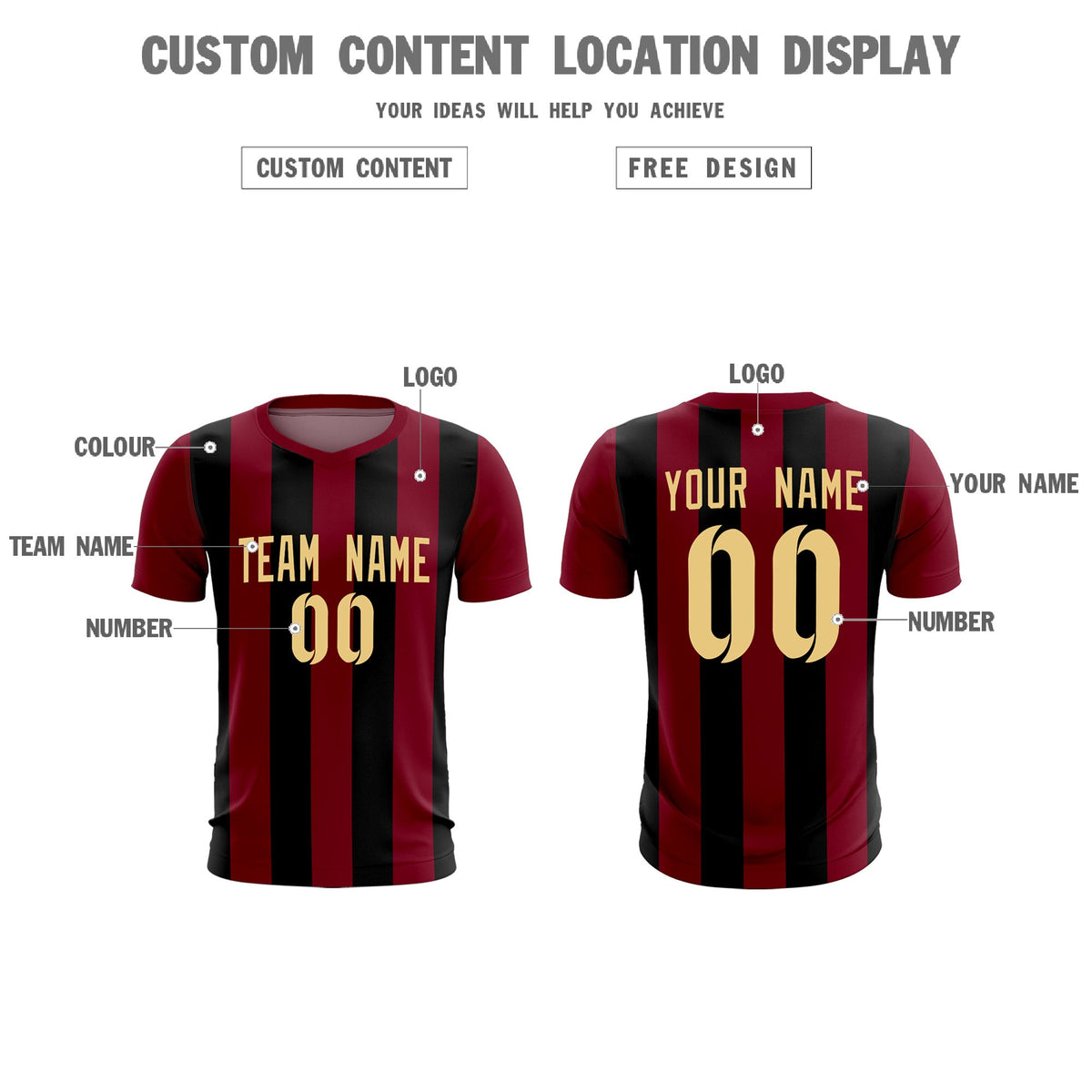 Custom Crimson Black Vertical Stripes Casual Outdoor Soccer Sets Jersey