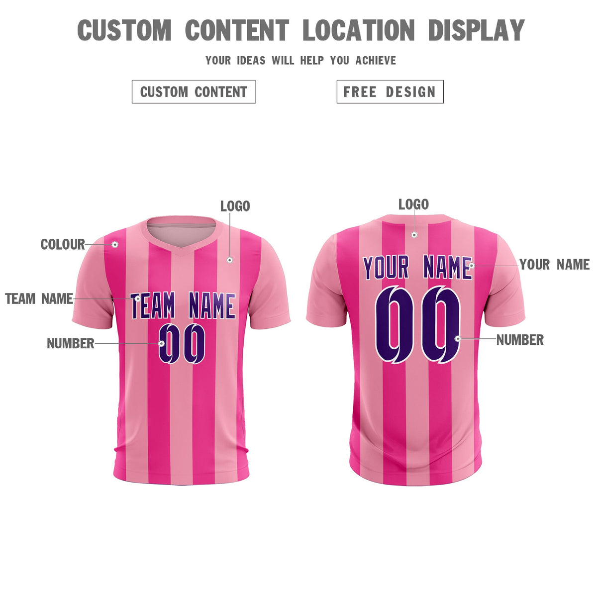 Custom Light Pink Pink Vertical Stripes Casual Outdoor Soccer Sets Jersey