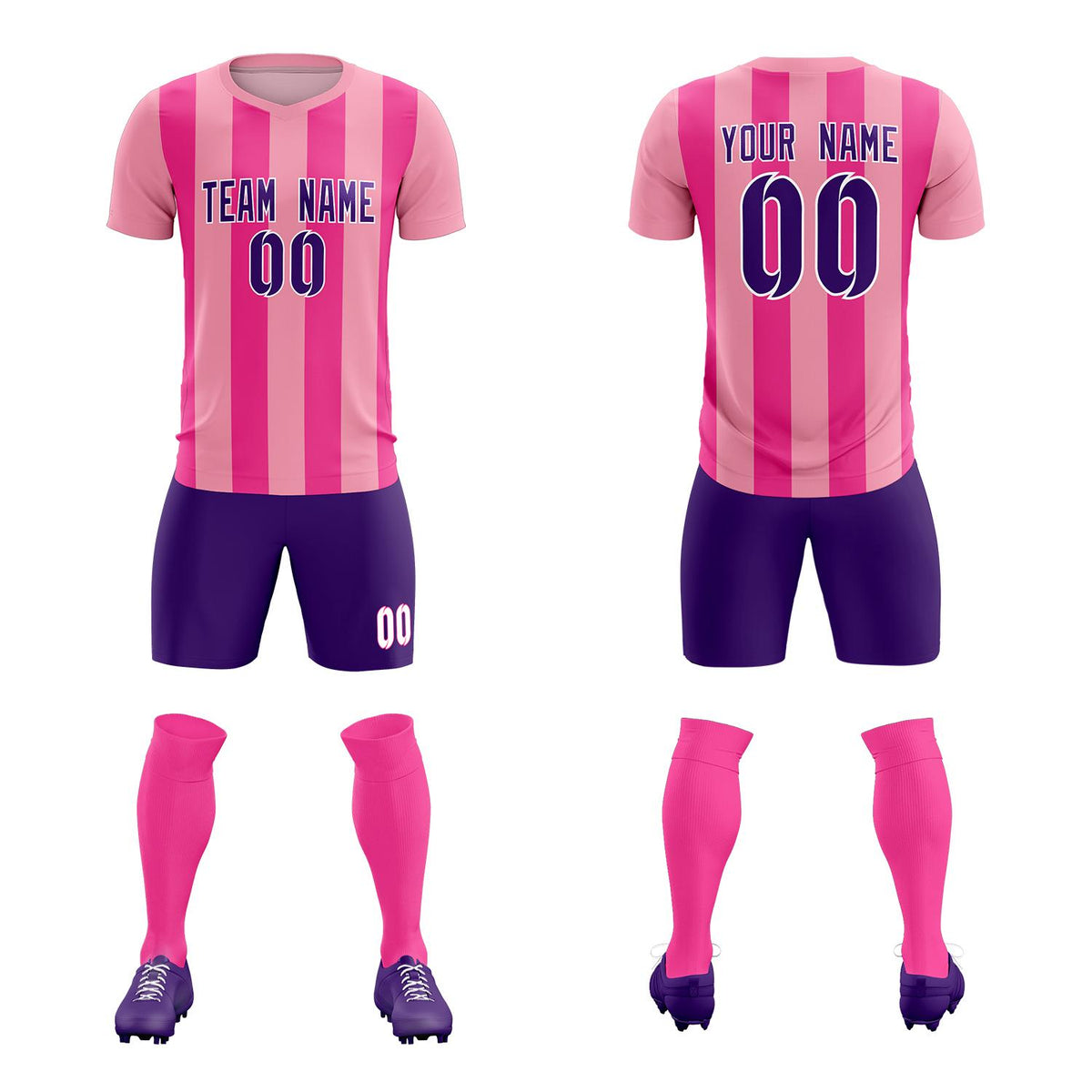Custom Light Pink Pink Vertical Stripes Casual Outdoor Soccer Sets Jersey