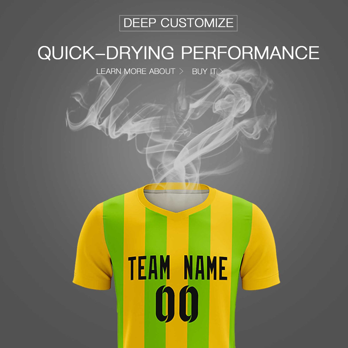 Custom Gold Neon Green Vertical Stripes Casual Outdoor Soccer Sets Jersey
