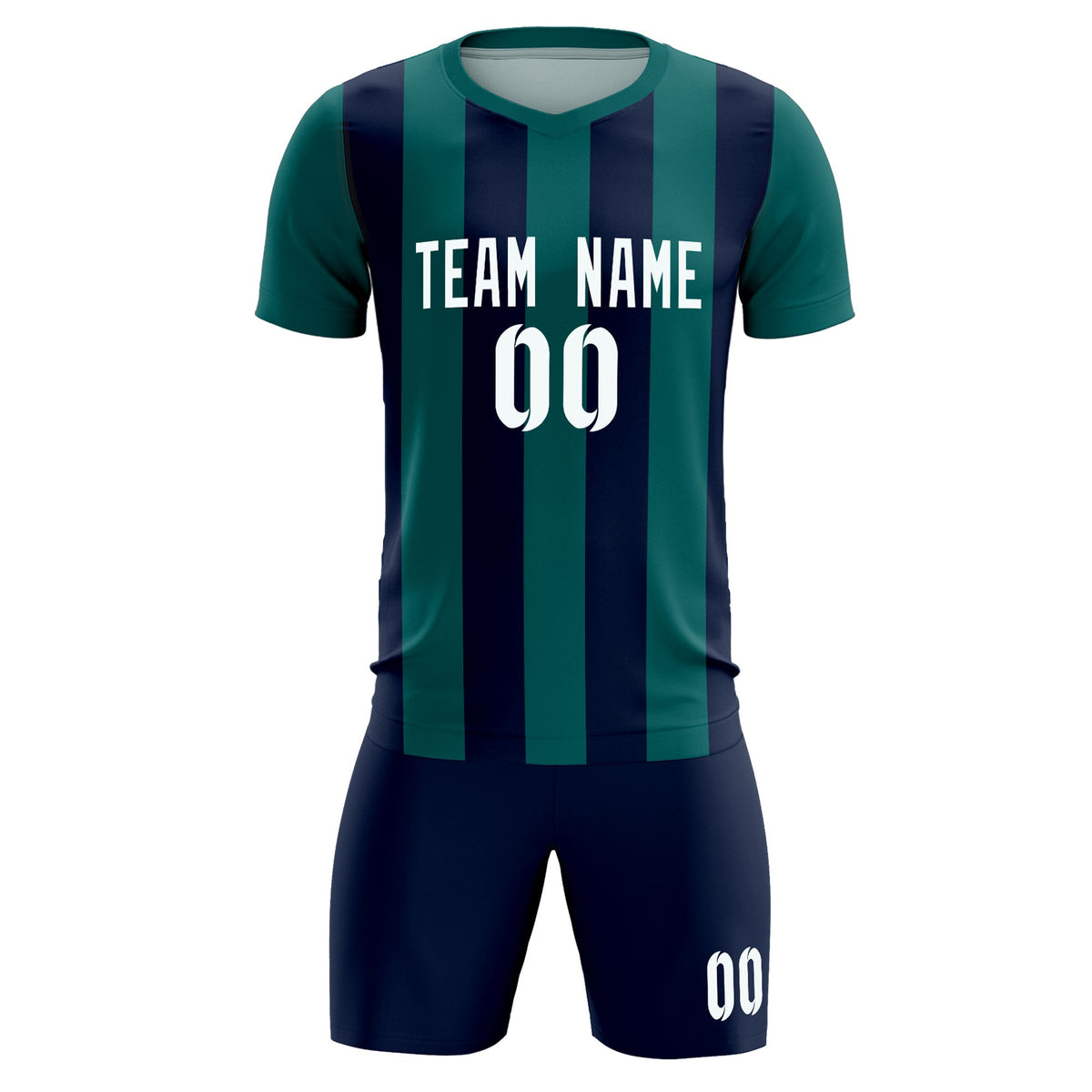 Custom Aqua Navy Vertical Stripes Casual Outdoor Soccer Sets Jersey