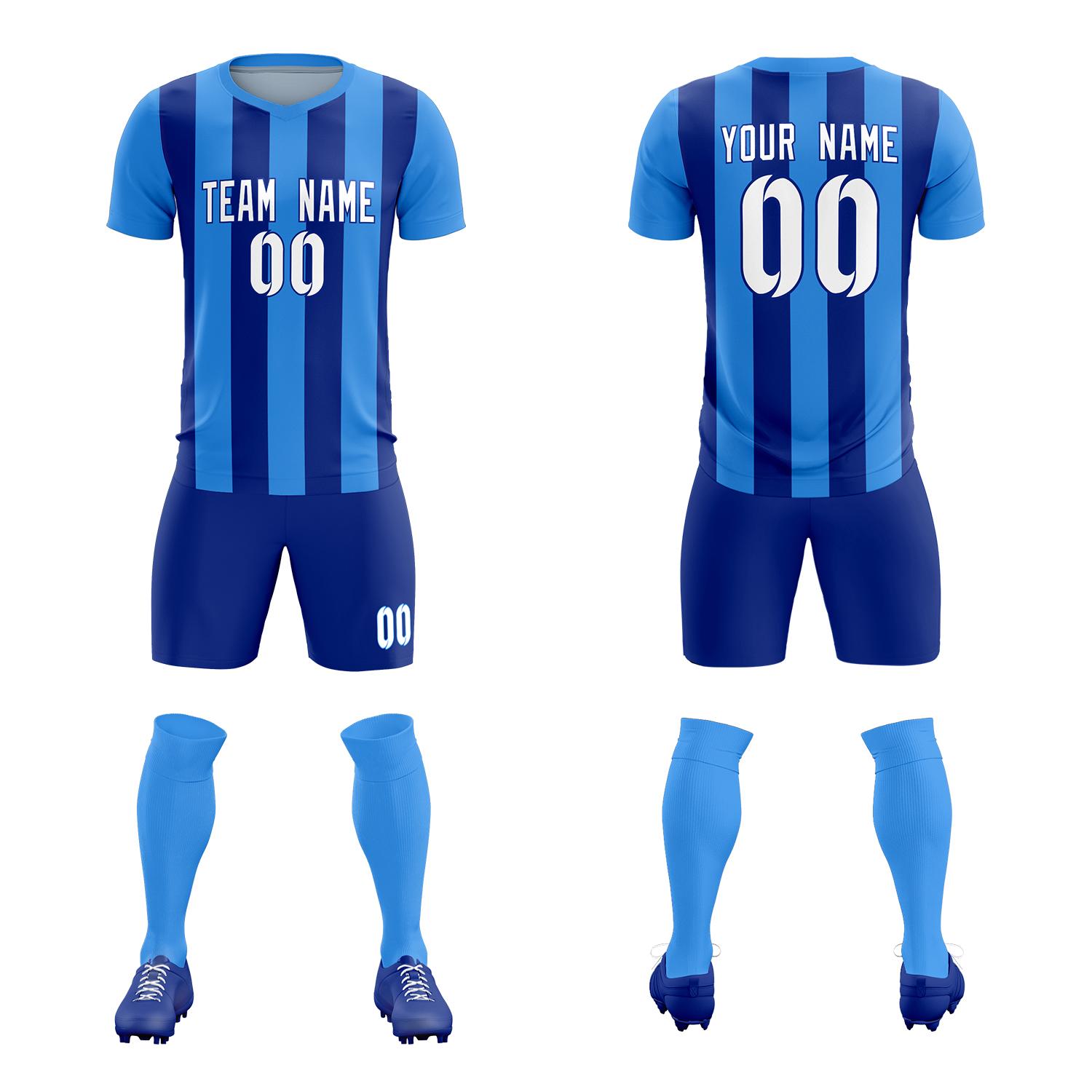 Custom Powder Blue Royal Vertical Stripes Casual Outdoor Soccer Sets Jersey