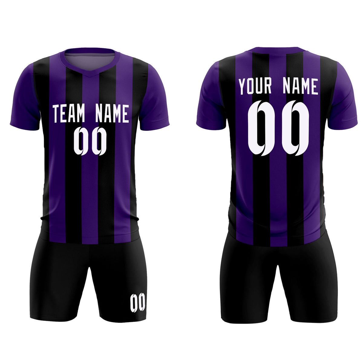 Custom Purple Black Vertical Stripes Casual Outdoor Soccer Sets Jersey