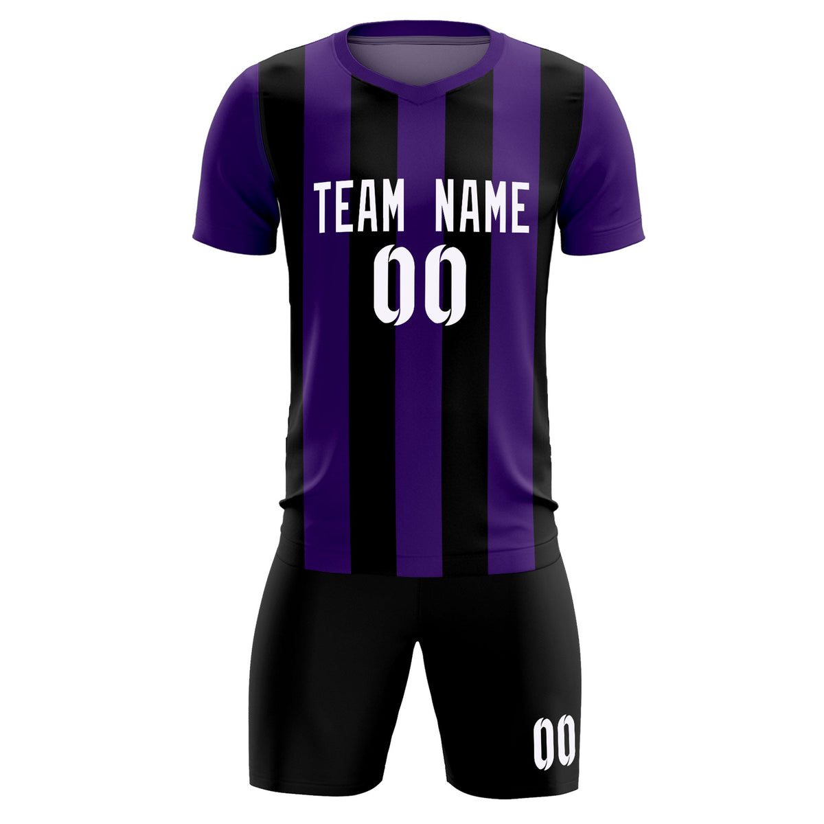 Custom Purple Black Vertical Stripes Casual Outdoor Soccer Sets Jersey